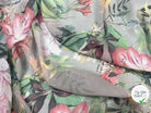 VOILE SOIE VISCOSE FOND GRIS FLEURS ORANGES - My Little Coupon
