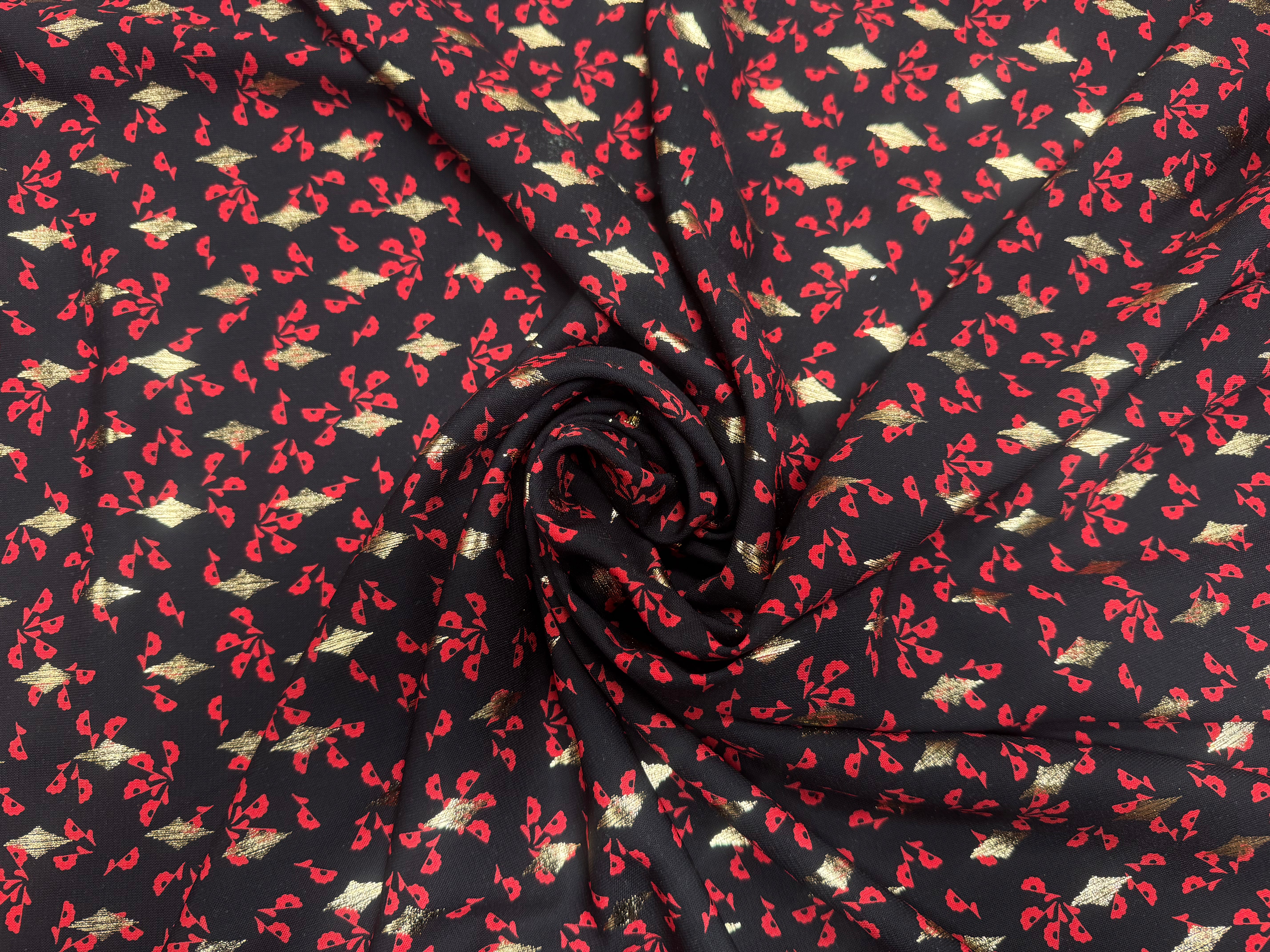 (Chute) WOOLPEACH FOND NOIR FLEURS ROUGE ET DETAILS DORÉS - My Little Coupon