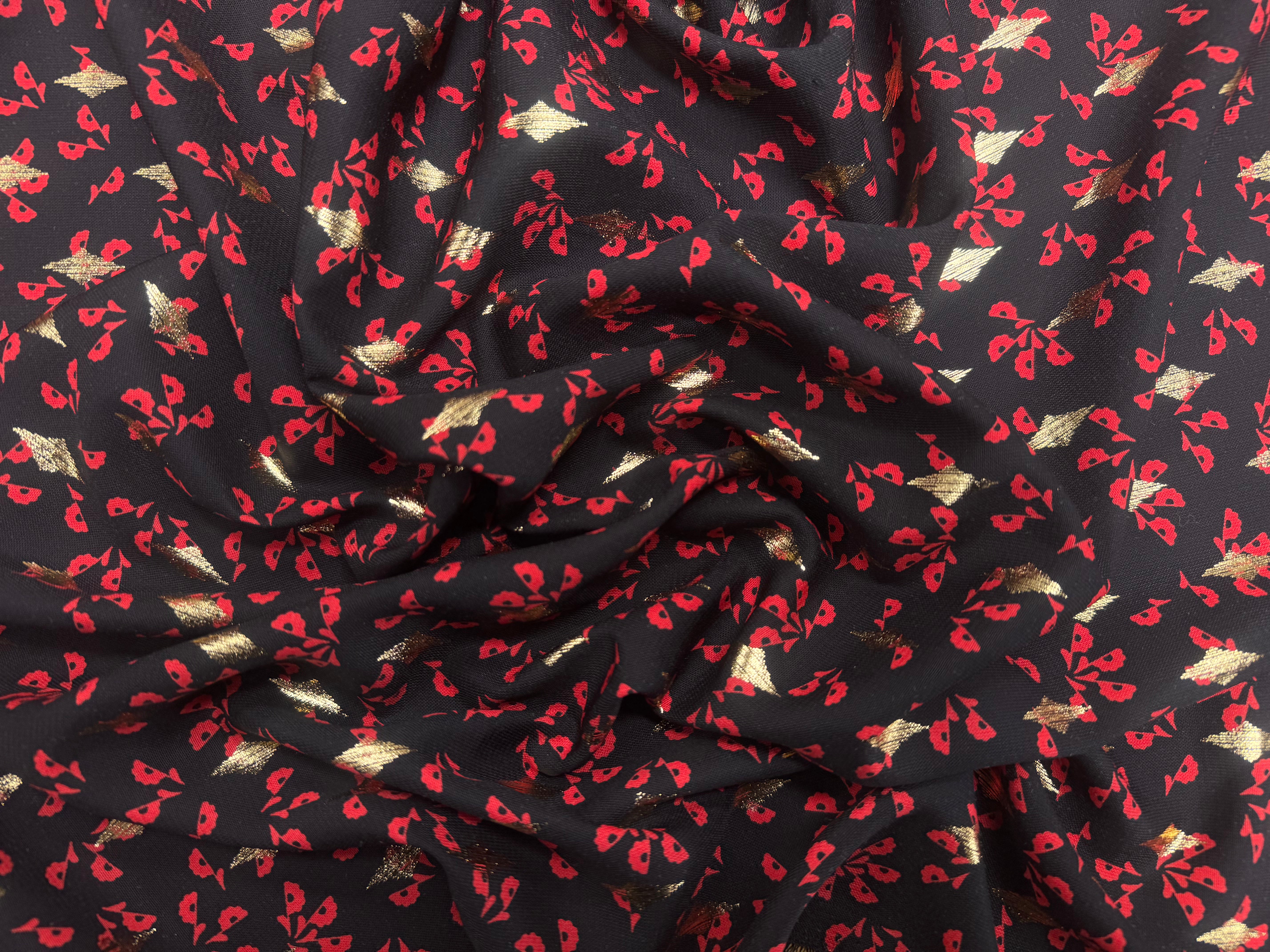 (Chute) WOOLPEACH FOND NOIR FLEURS ROUGE ET DETAILS DORÉS - My Little Coupon