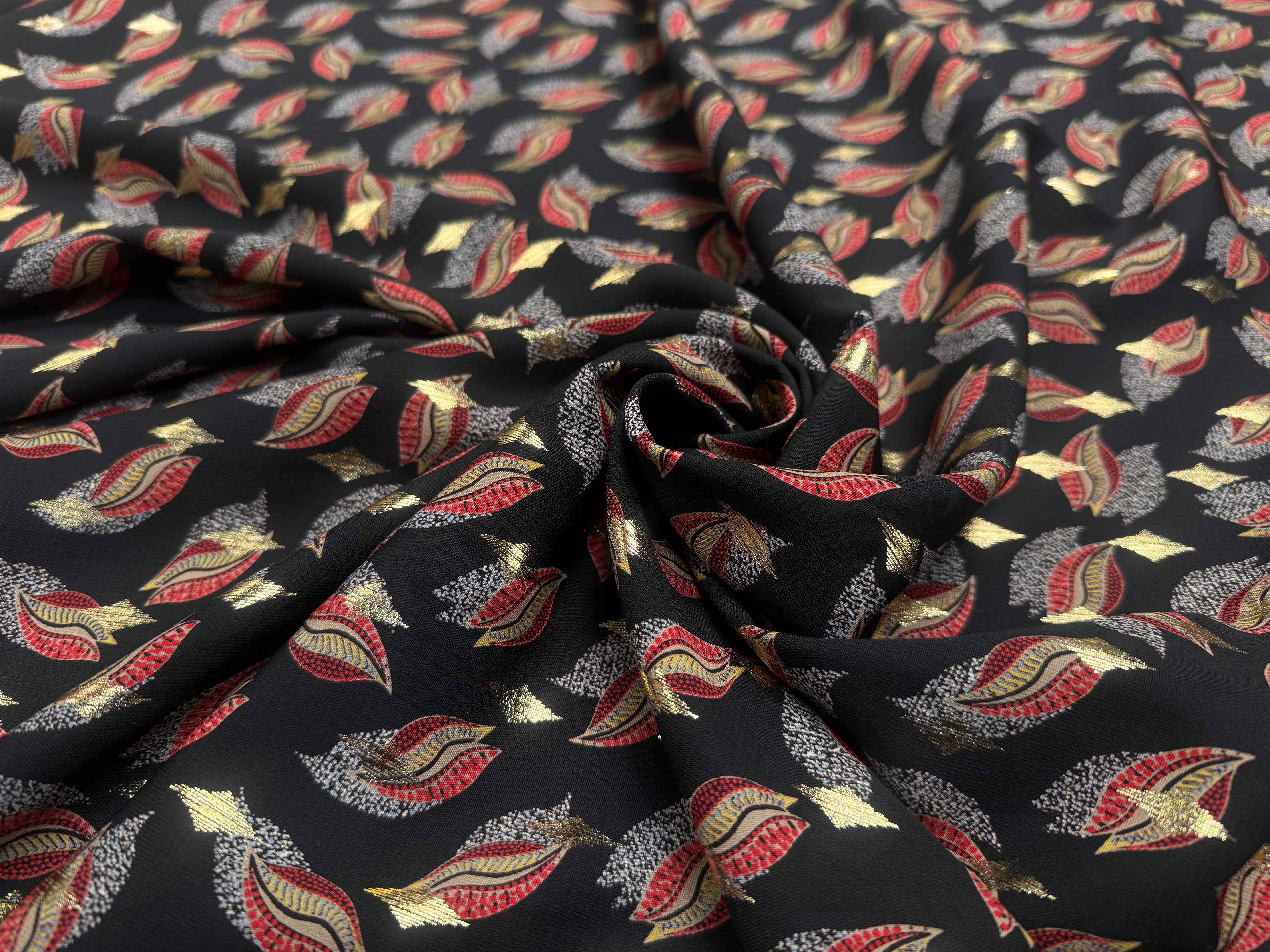 WOOLPEACH FOND NOIR MOTIF FEUILLAGE ROUGE ET DORÉ - My Little Coupon