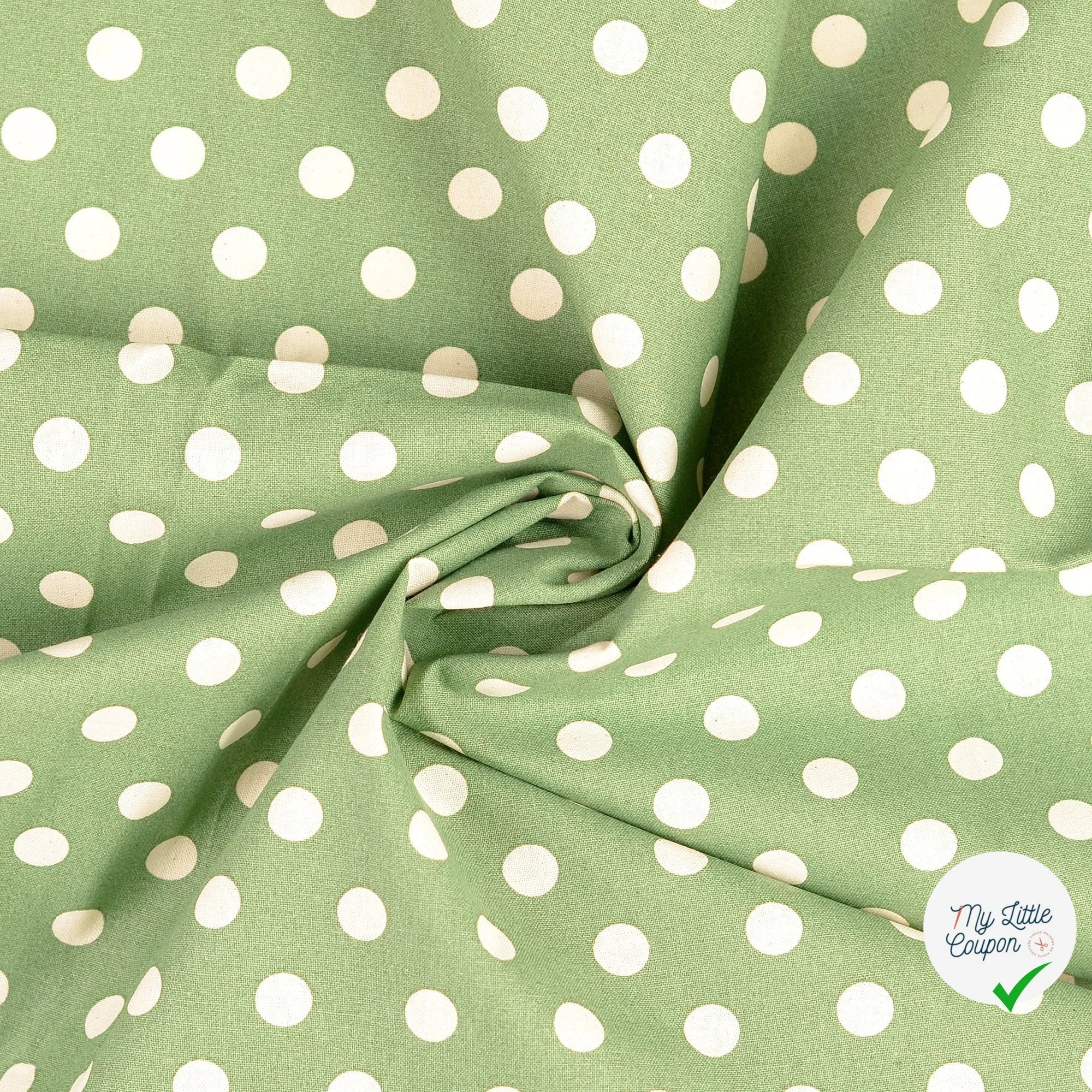 Cretonne de coton à pois pomme verte - My Little Coupon