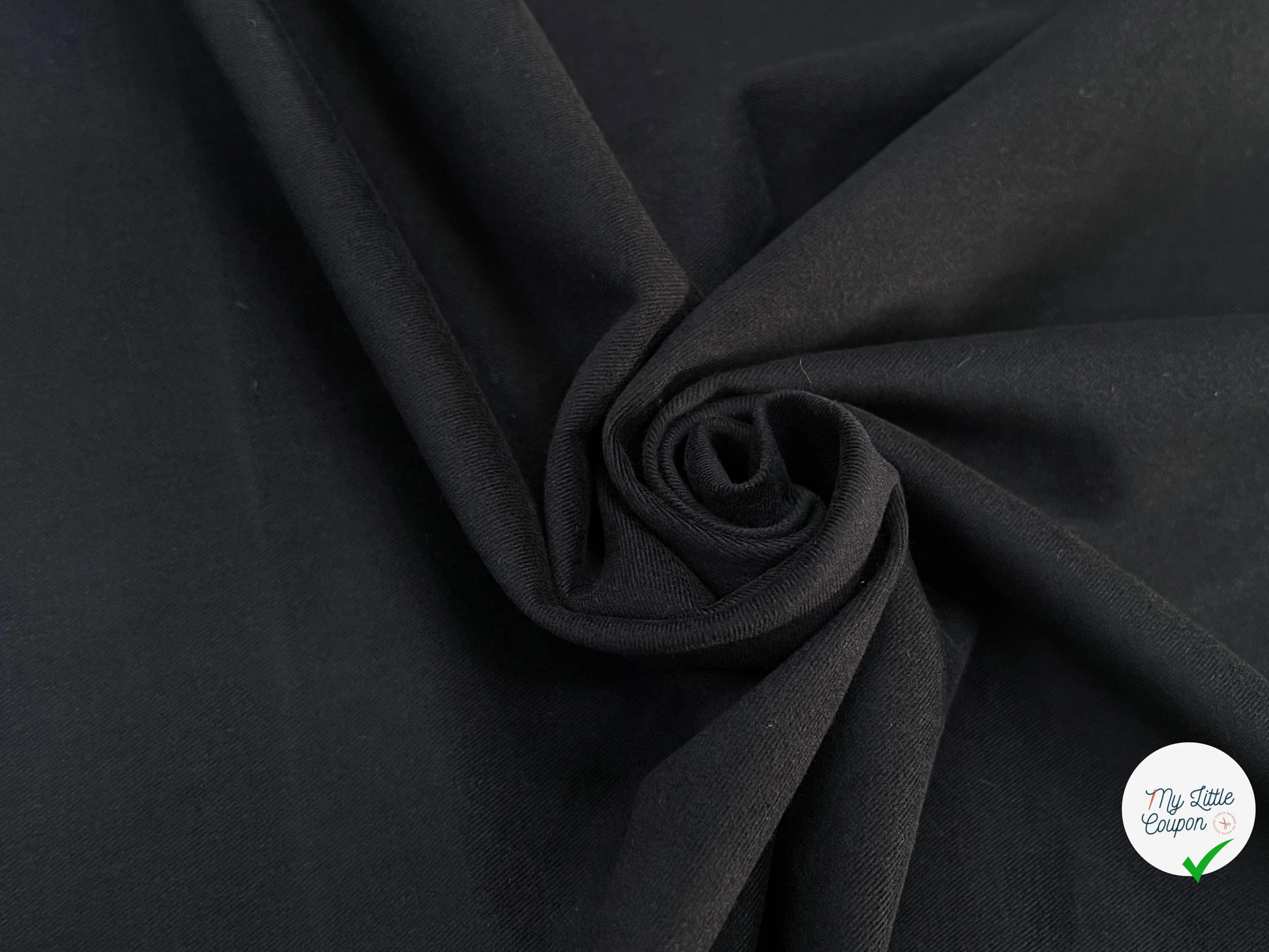 DENIM COTON GRATTÉ EFFET DUVETEUX NOIR PEAU DE PÊCHE 97% COTON 145CM - My Little Coupon