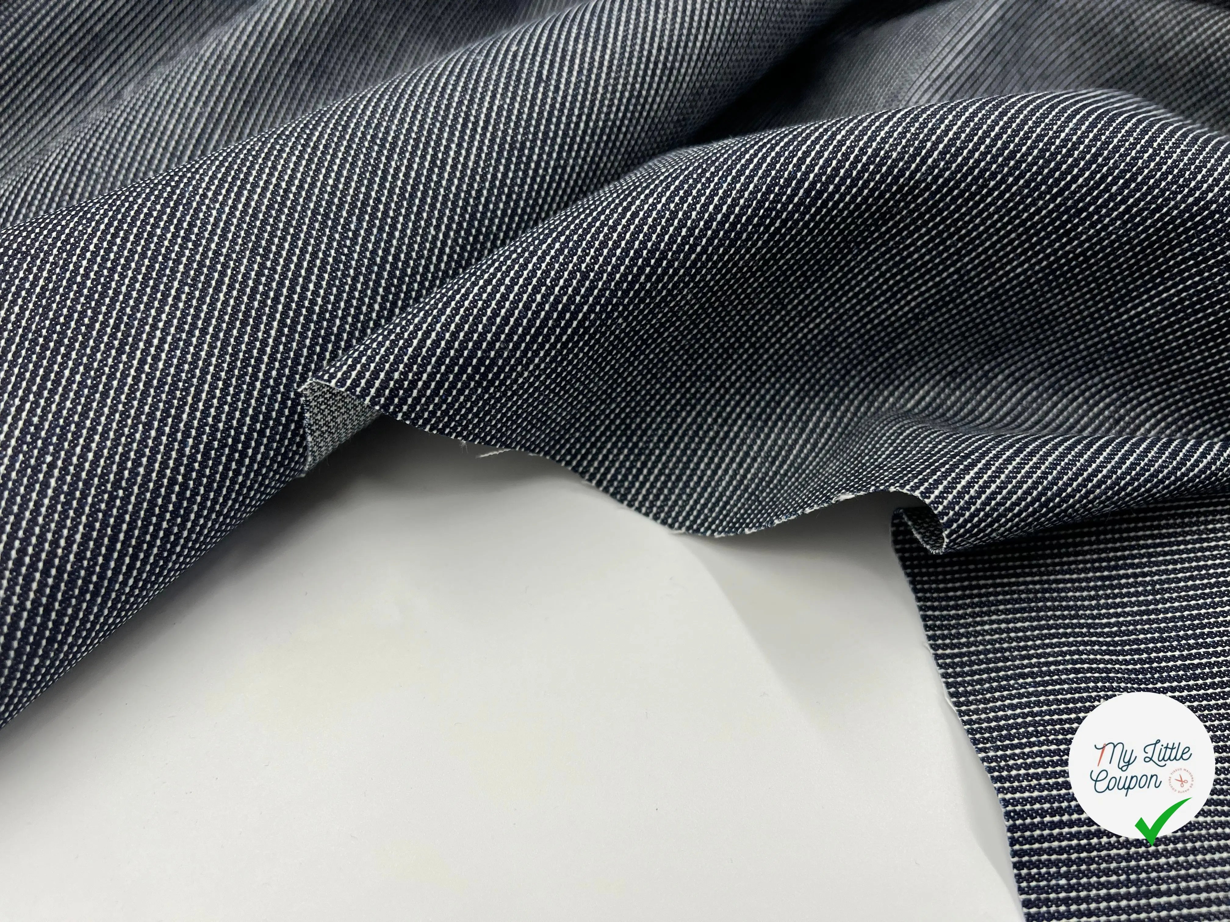 DENIM RAYÉ BLEU POINTILLÉ WORKER - My Little Coupon - tissu - coudre