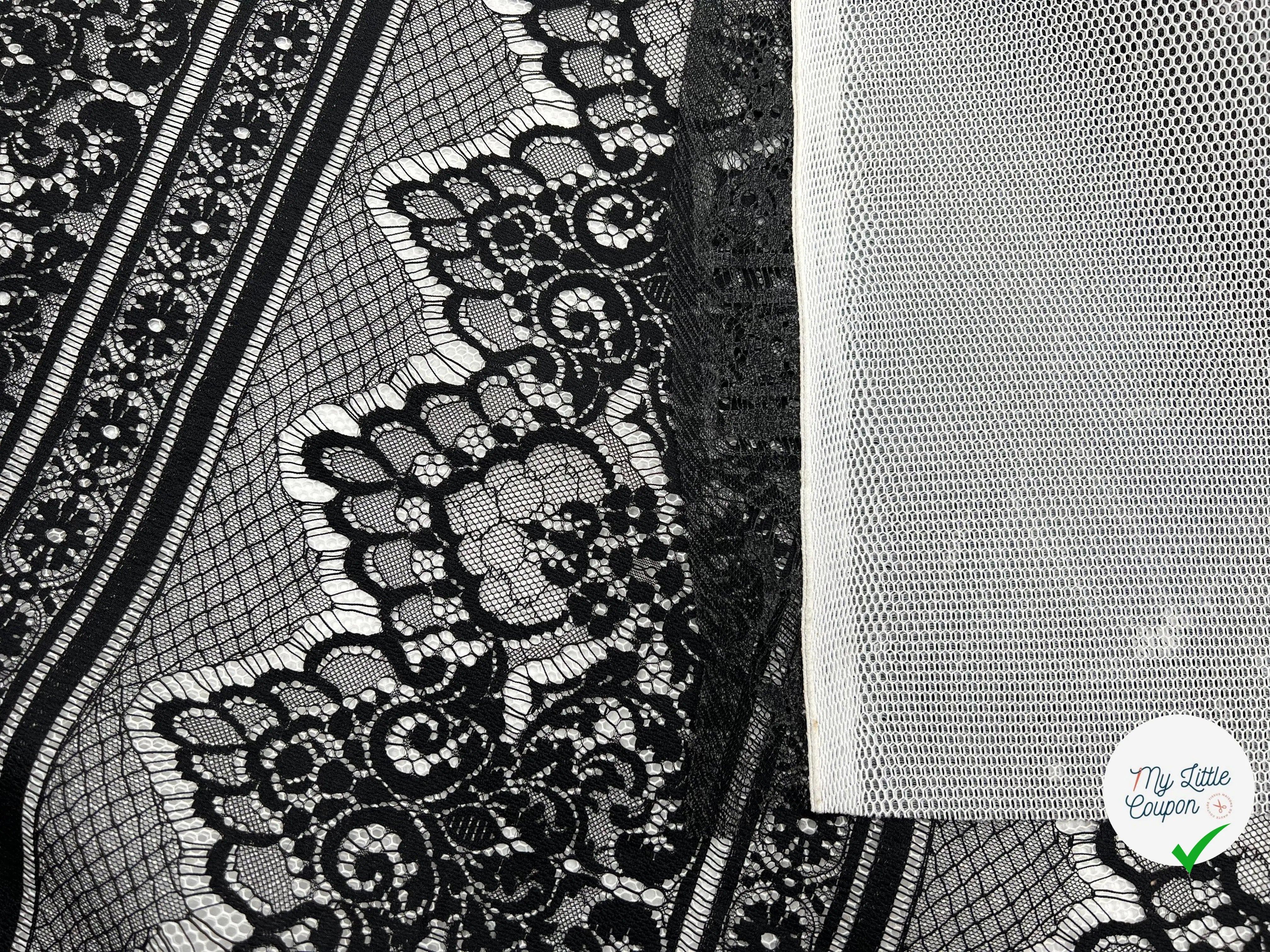 DENTELLE BAROQUE NOIRE CONTRECOLLÉ DE MESH NID D'ABEILLE - My Little Coupon - tissu - coudre
