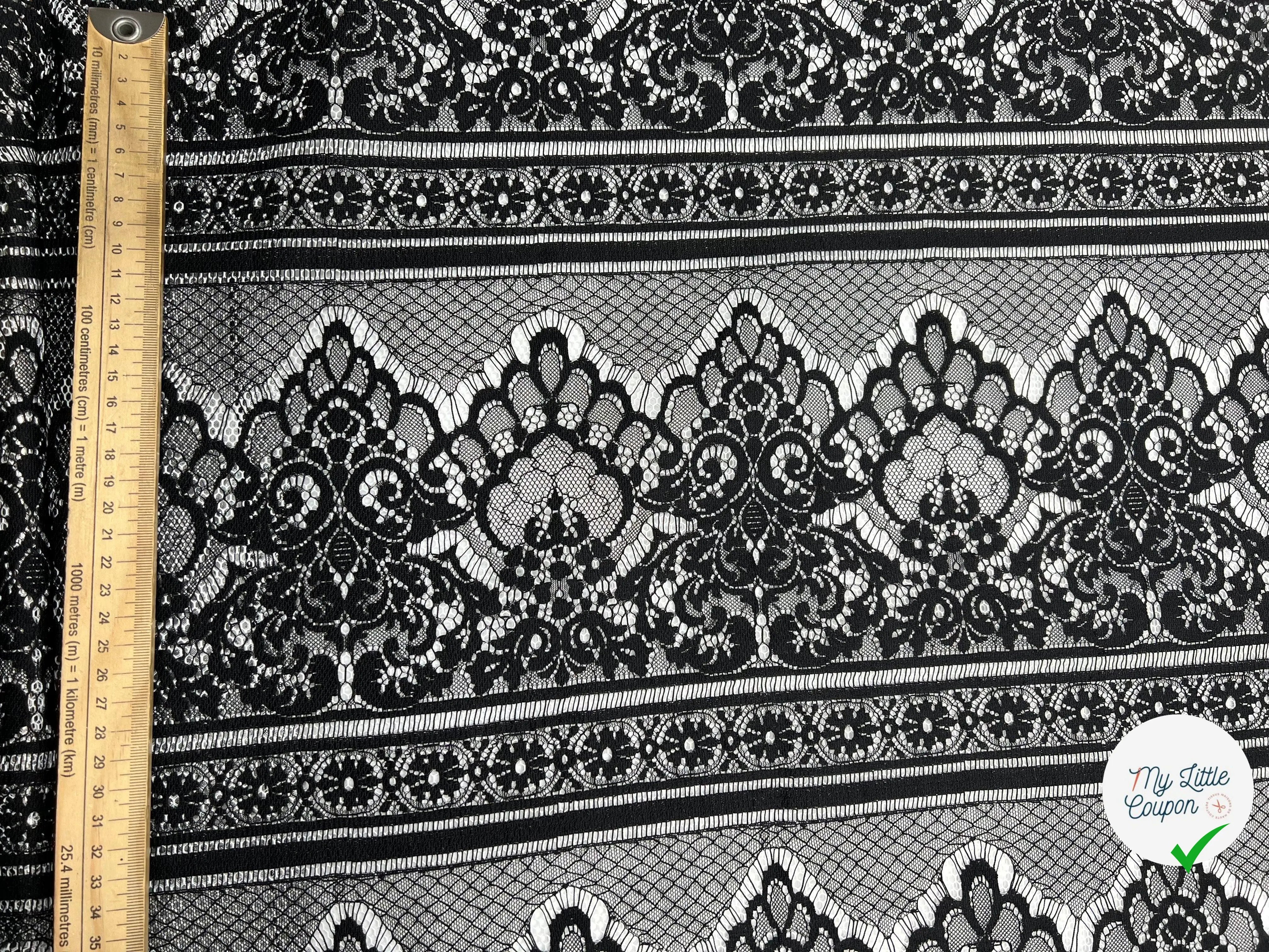 DENTELLE BAROQUE NOIRE CONTRECOLLÉ DE MESH NID D'ABEILLE - My Little Coupon - tissu - coudre
