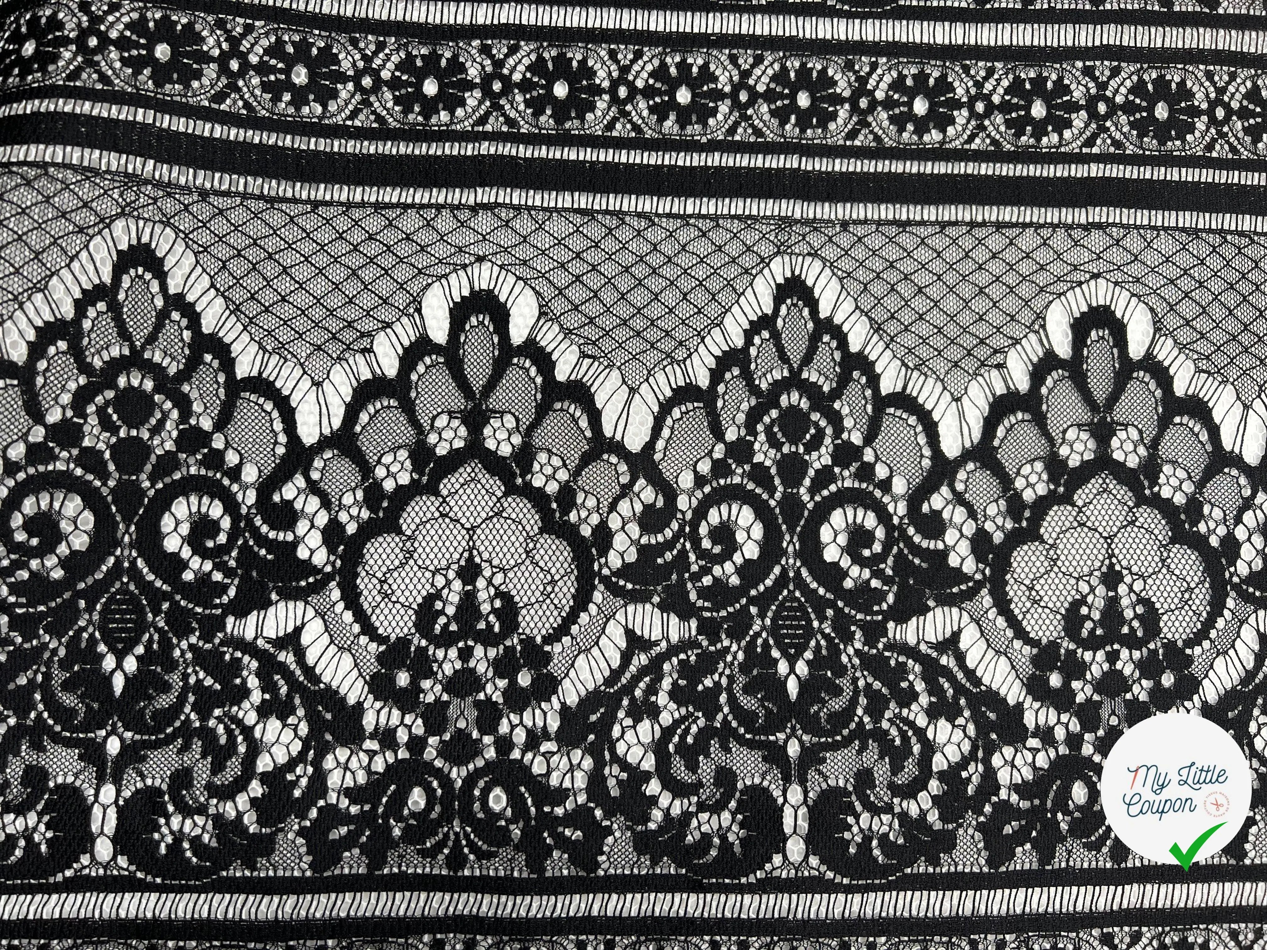 DENTELLE BAROQUE NOIRE CONTRECOLLÉ DE MESH NID D'ABEILLE - My Little Coupon - tissu - coudre