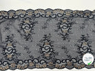 DENTELLE ÉLASTIQUE GRANDE LARGEUR FLEURIE NOIR BEIGE - My Little Coupon - tissu - coudre