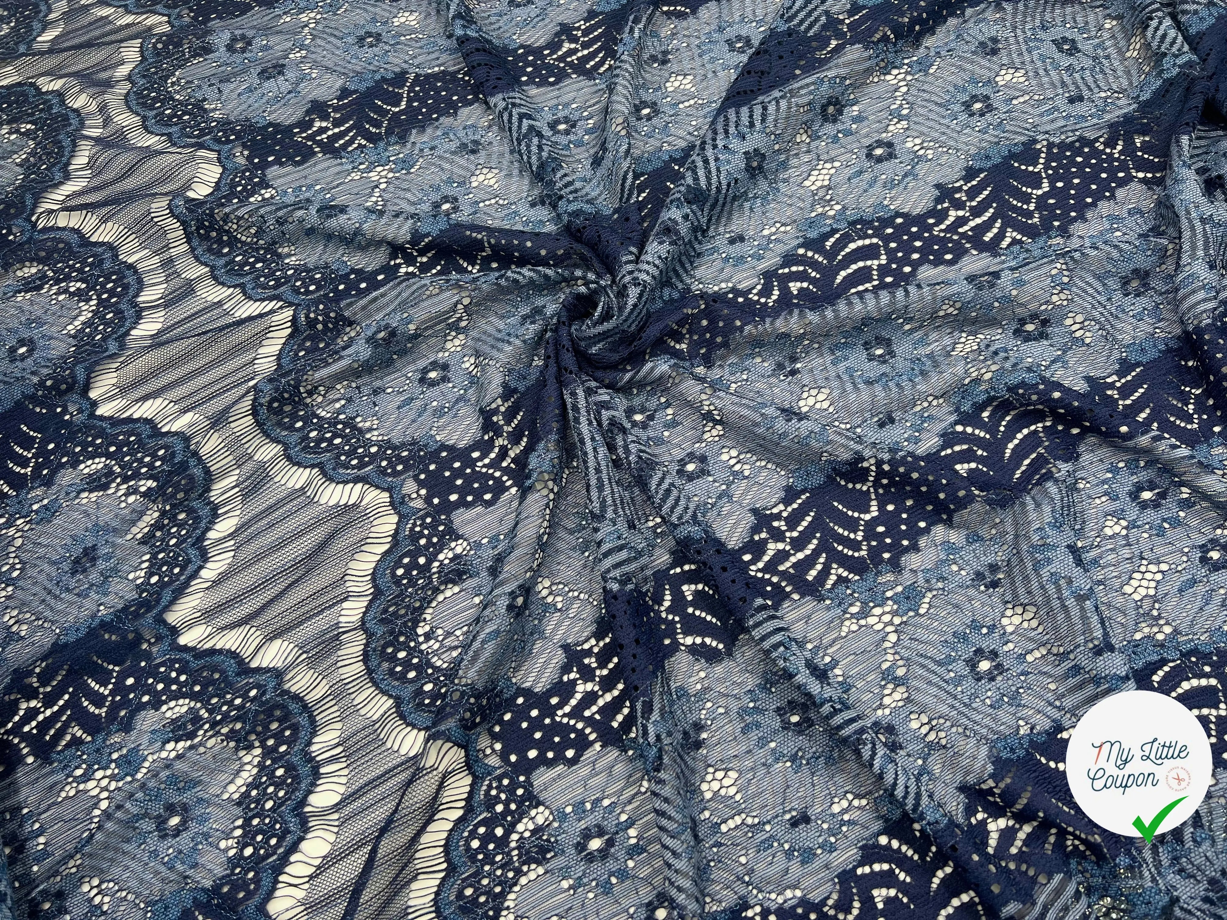DENTELLE MOTIF FLEURS INDIGO - My Little Coupon - tissu - coudre