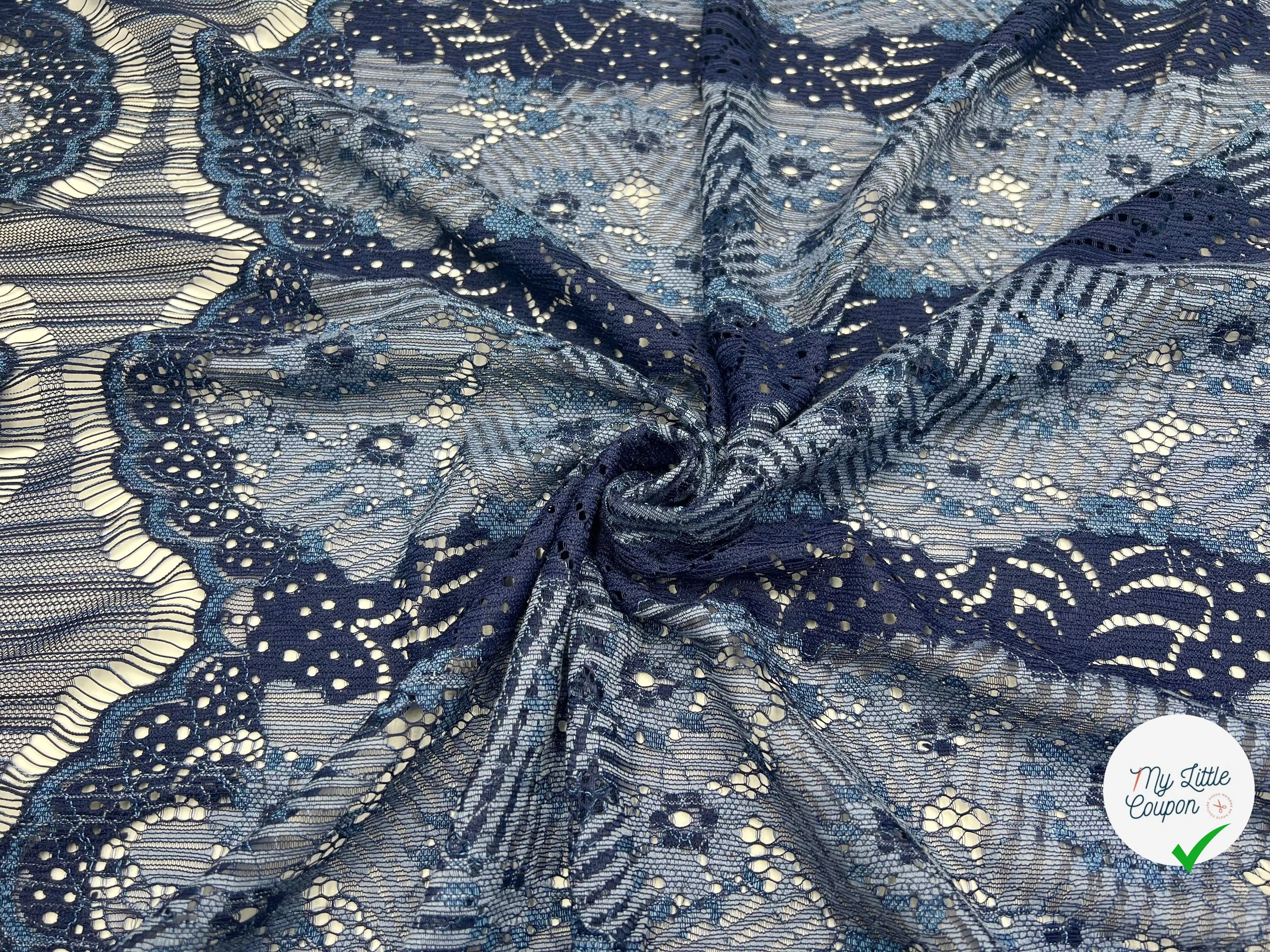 DENTELLE MOTIF FLEURS INDIGO - My Little Coupon - tissu - coudre