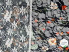 DENTELLE NOIR SUR IMPRIMÉ DE SIGNATURES FLORALES - My Little Coupon - tissu - coudre