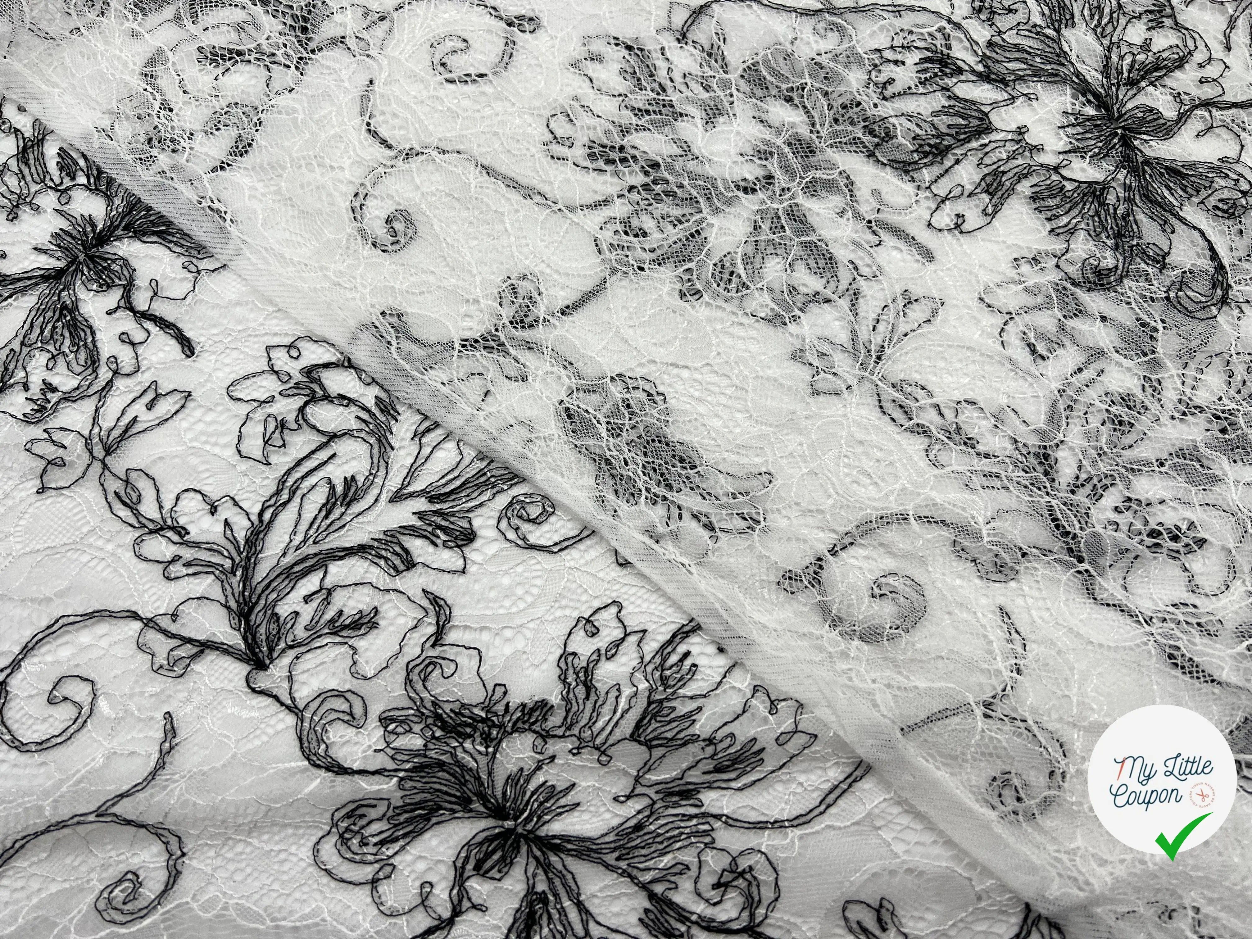 DENTELLE REBRODÉE D'ARABESQUES FLORALES - My Little Coupon - tissu - coudre