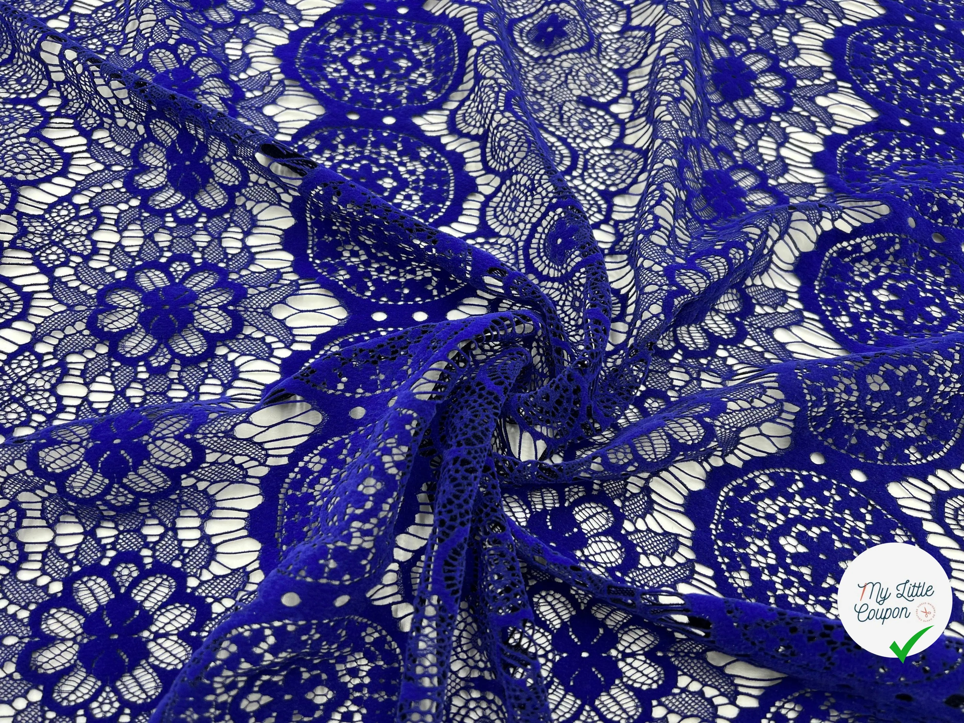 DENTELLE ROSACES BLEU OUTREMER - My Little Coupon - tissu - coudre
