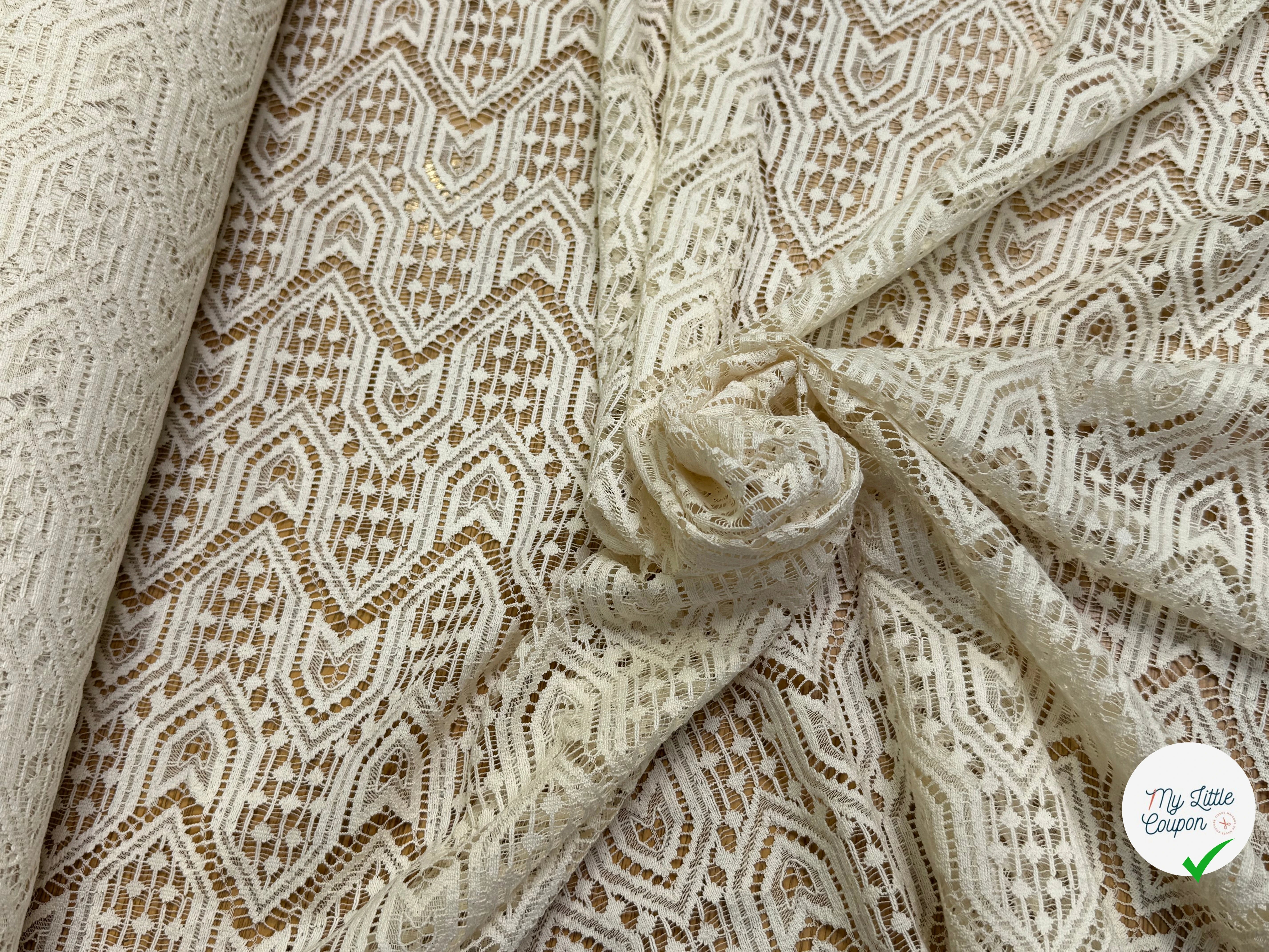 DENTELLE STRETCH MOTIFS GÉOMÉTRIQUES 80% COTON ÉCRU - My Little Coupon