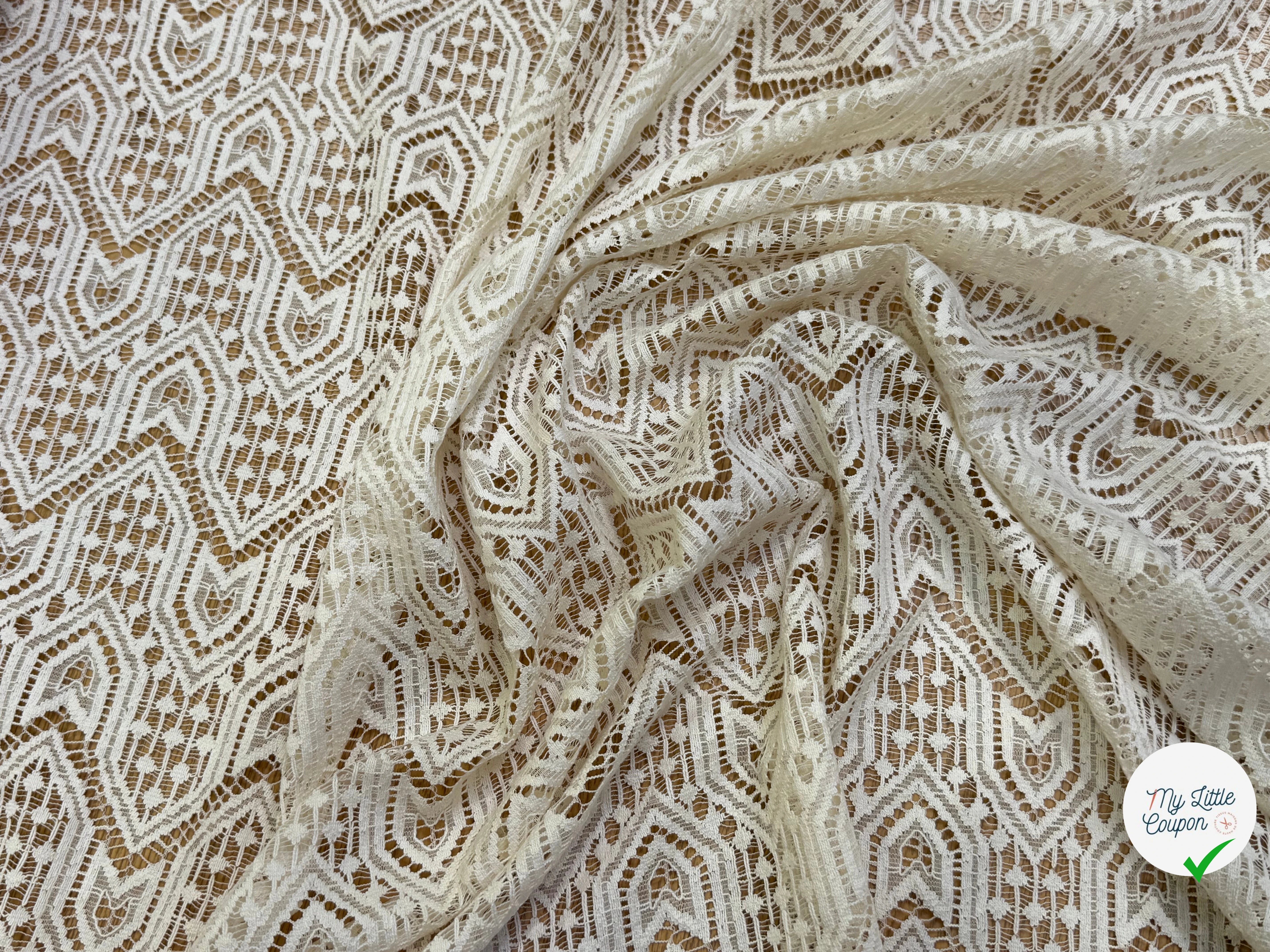 DENTELLE STRETCH MOTIFS GÉOMÉTRIQUES 80% COTON ÉCRU - My Little Coupon