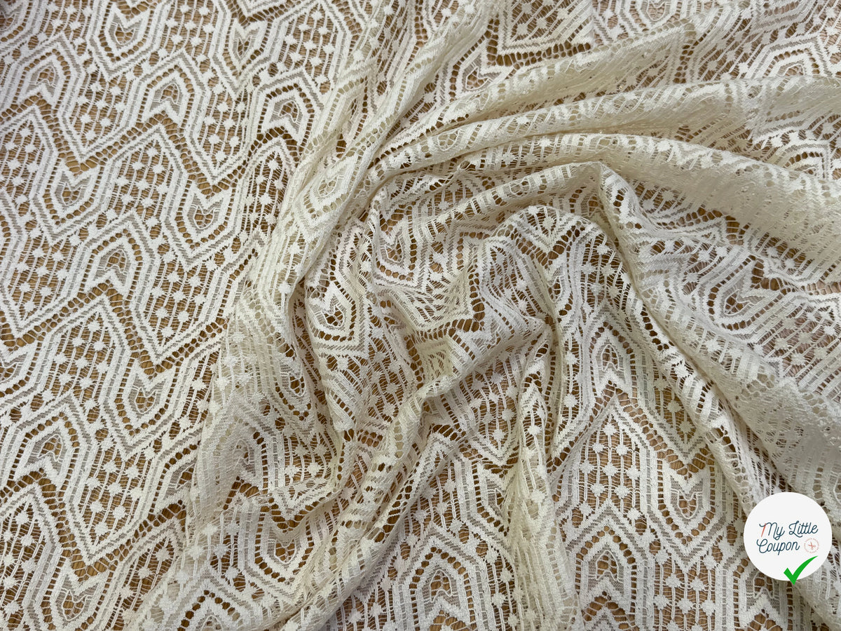 DENTELLE STRETCH MOTIFS GÉOMÉTRIQUES 80% COTON ÉCRU - My Little Coupon