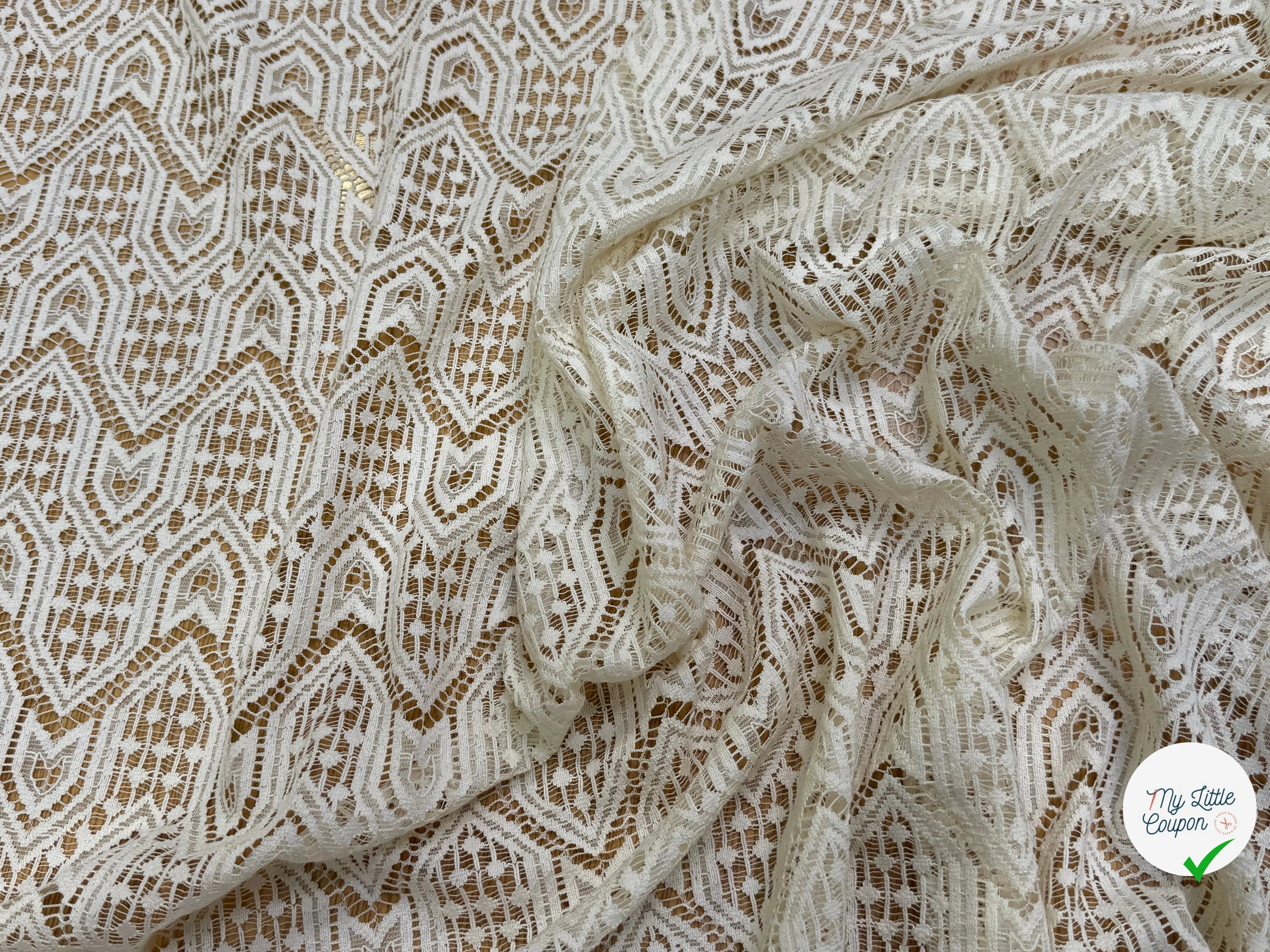 DENTELLE STRETCH MOTIFS GÉOMÉTRIQUES 80% COTON ÉCRU - My Little Coupon