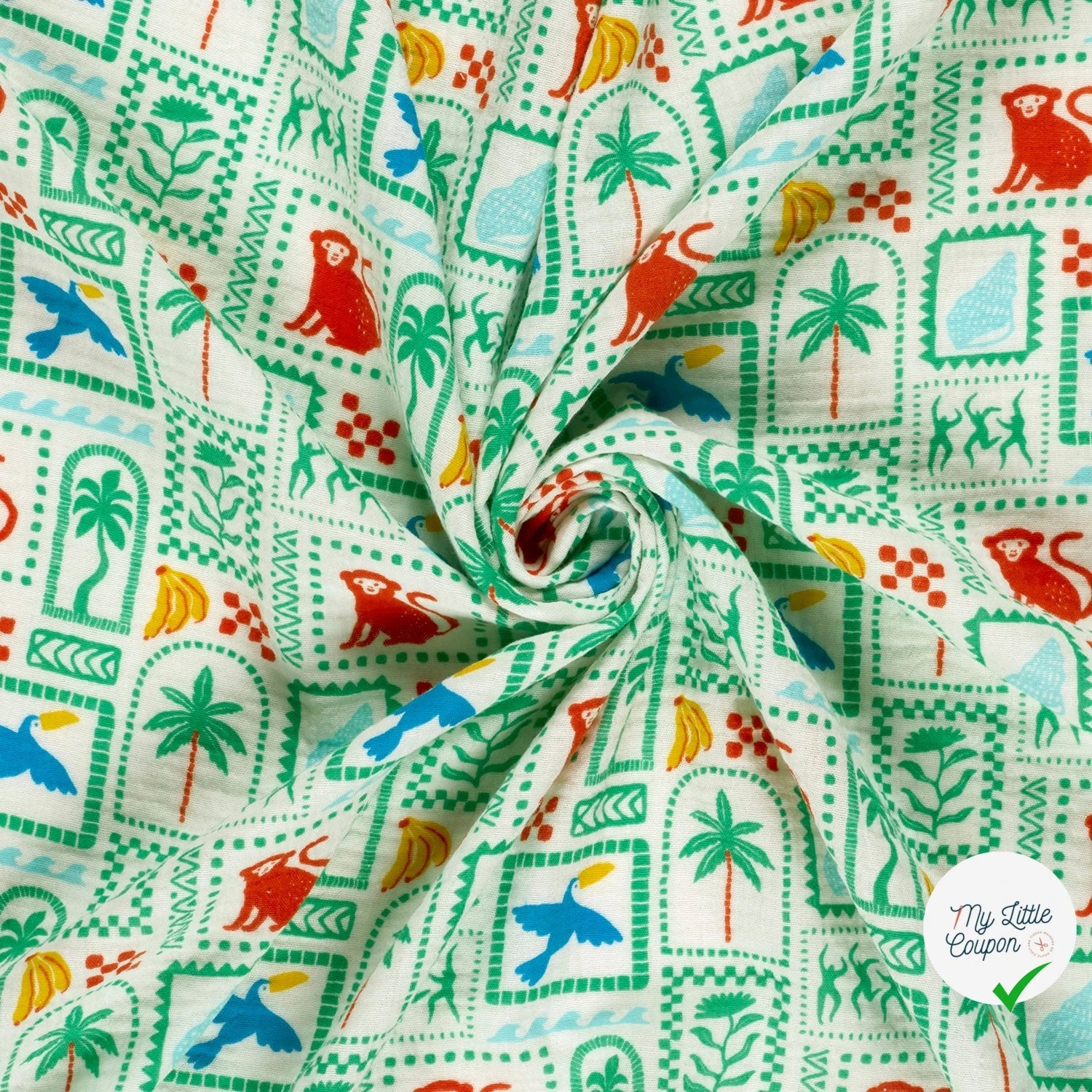 DOUBLE GAZE DE COTON ANIMAUX BLANC CASSÉ - My Little Coupon
