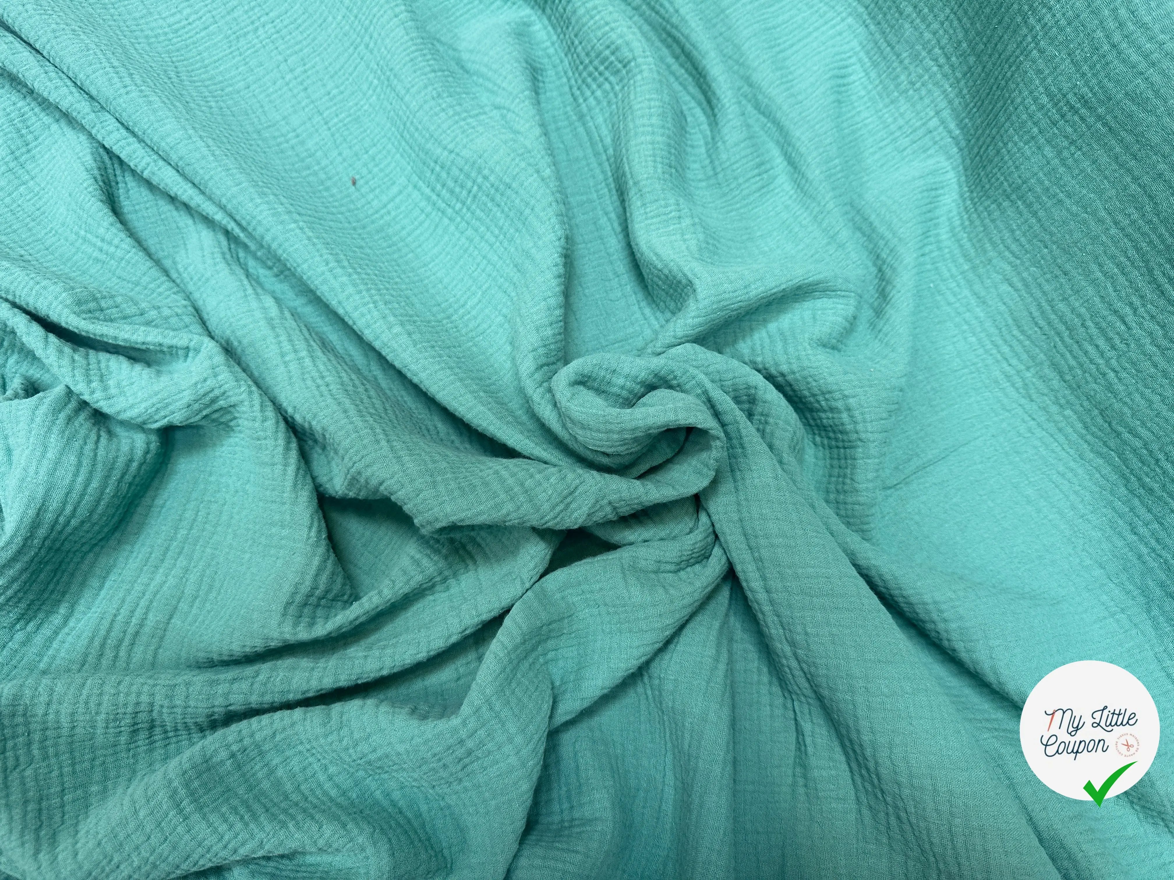 DOUBLE GAZE DE COTON BLEU AQUA UNIE - My Little Coupon