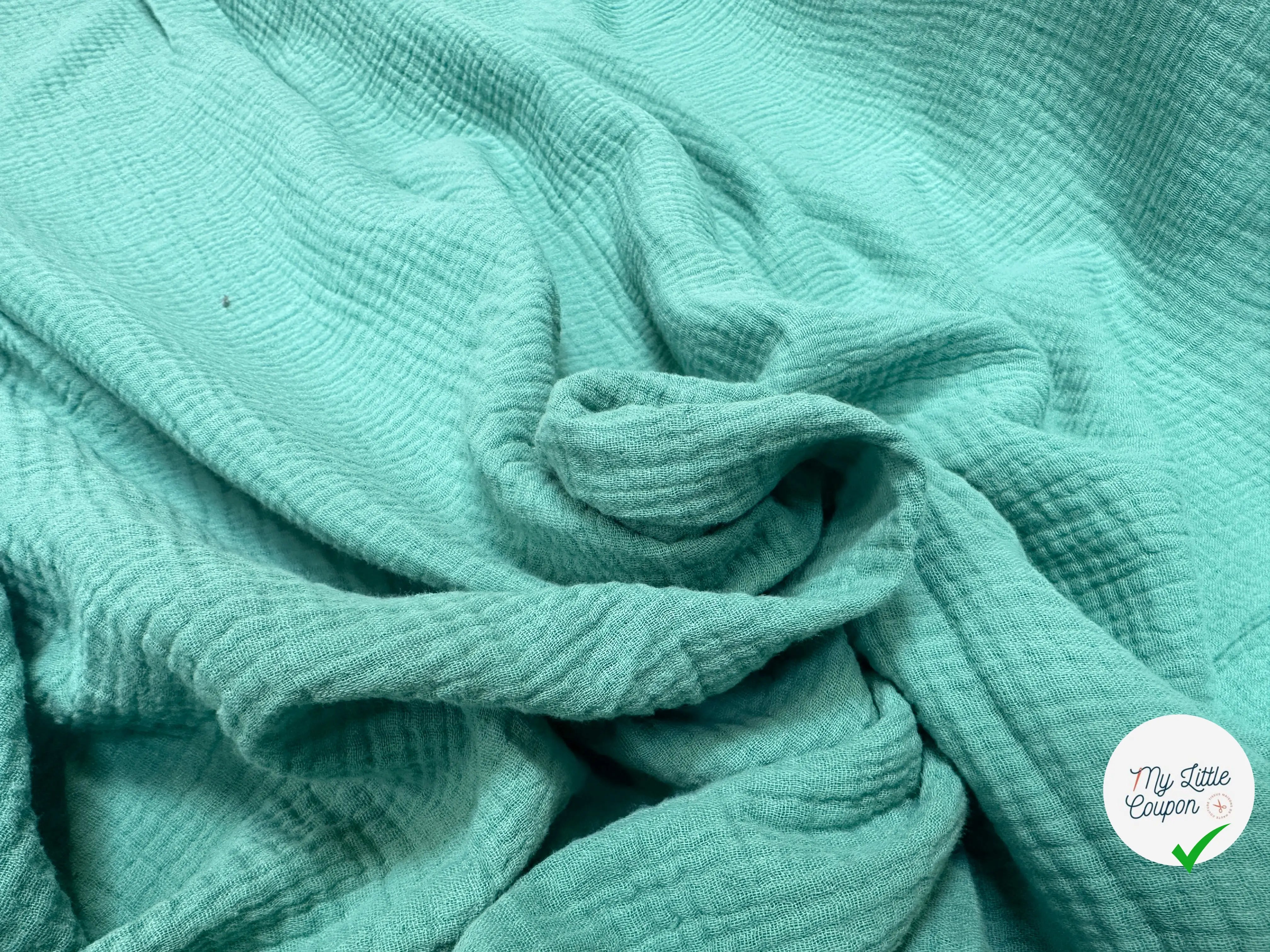 DOUBLE GAZE DE COTON BLEU AQUA UNIE - My Little Coupon