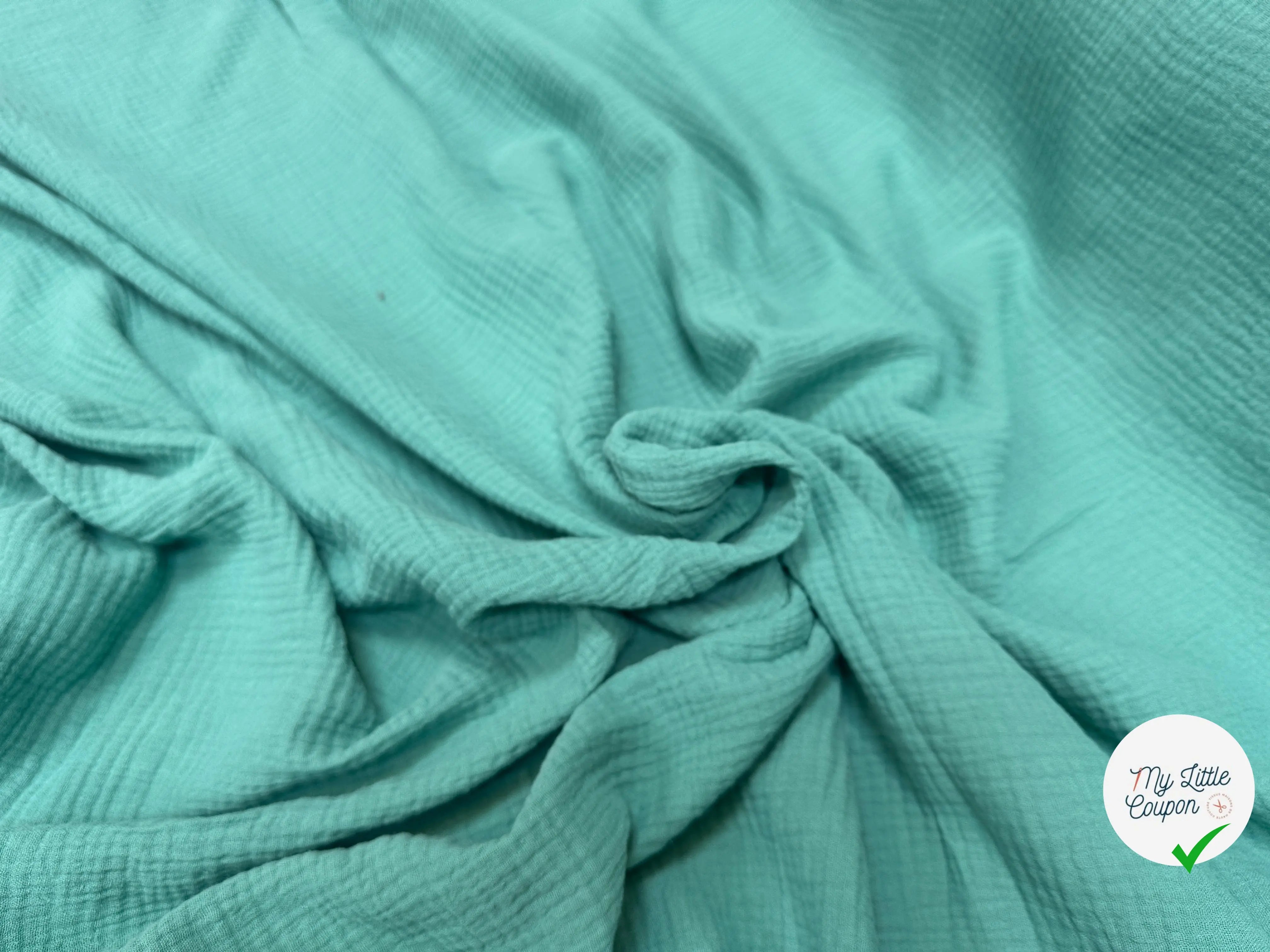DOUBLE GAZE DE COTON BLEU AQUA UNIE - My Little Coupon