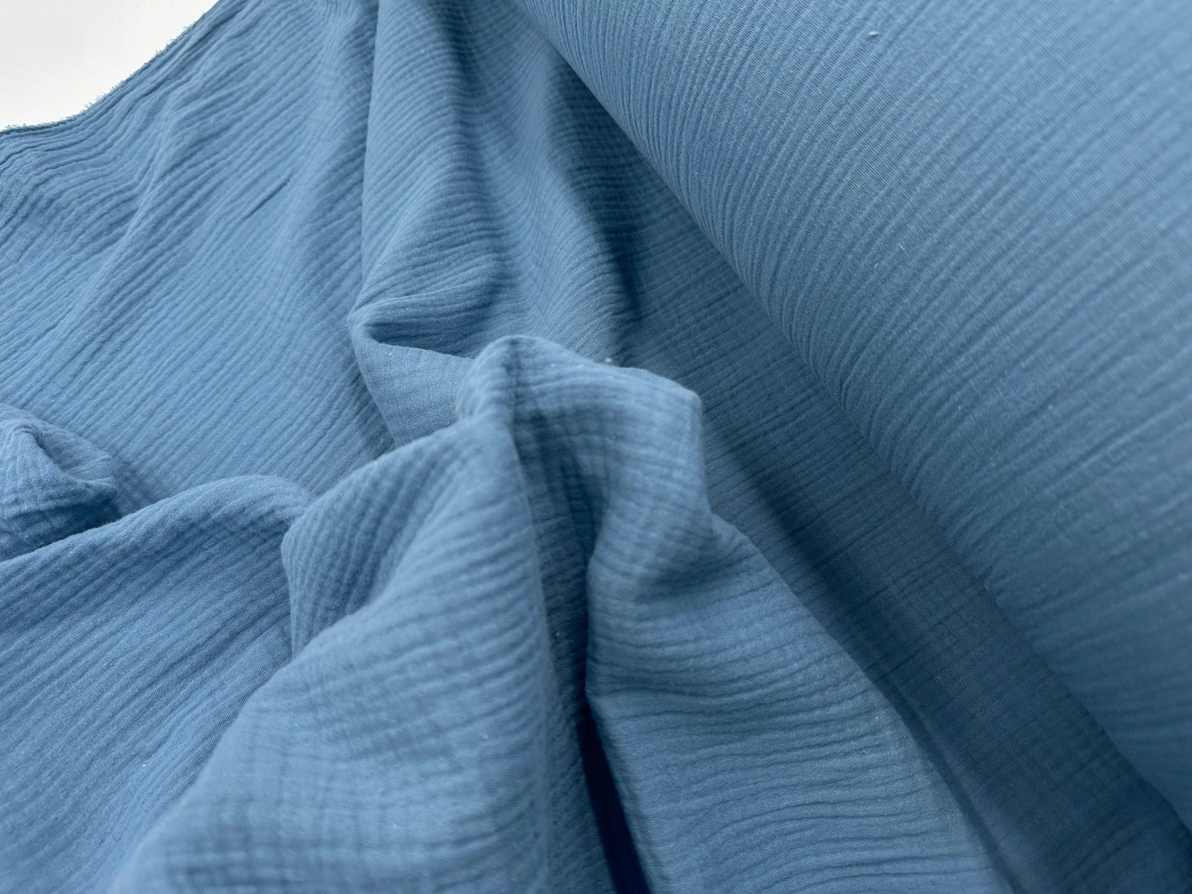 DOUBLE GAZE DE COTON BLEU INDIGO CLAIR - My Little Coupon - tissu - coudre