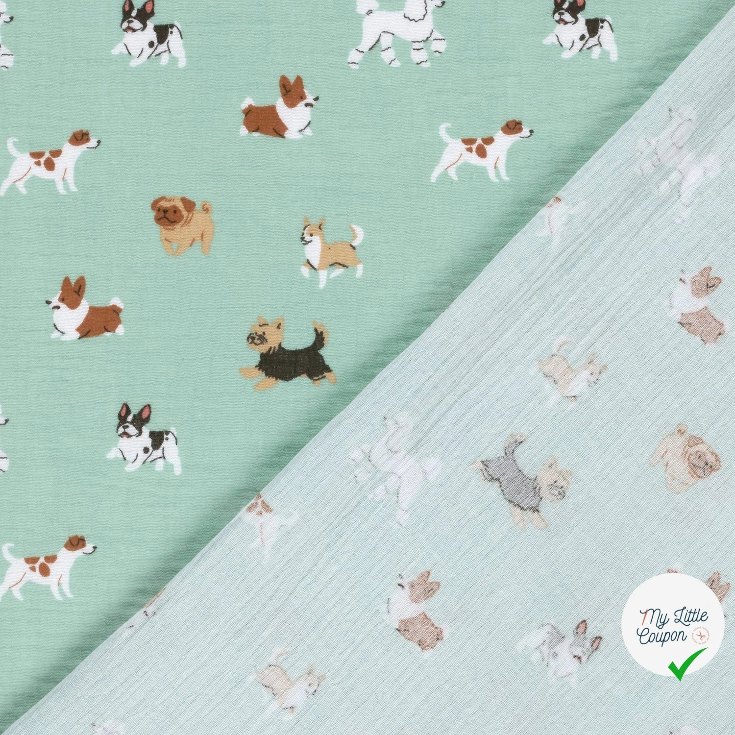 DOUBLE GAZE DE COTON CHIENS BLEU BÉBÉ - My Little Coupon