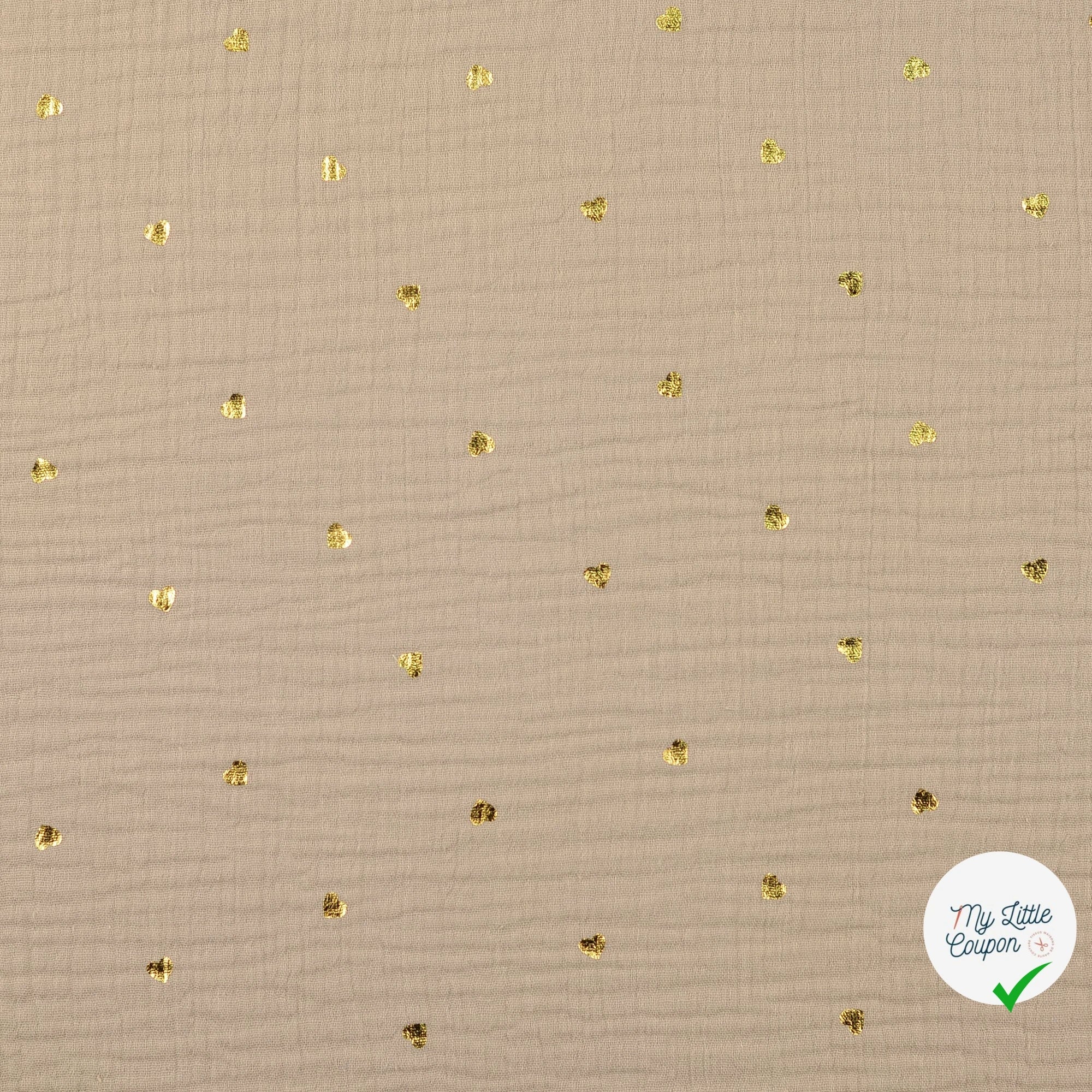 DOUBLE GAZE DE COTON CŒURS BEIGE - My Little Coupon