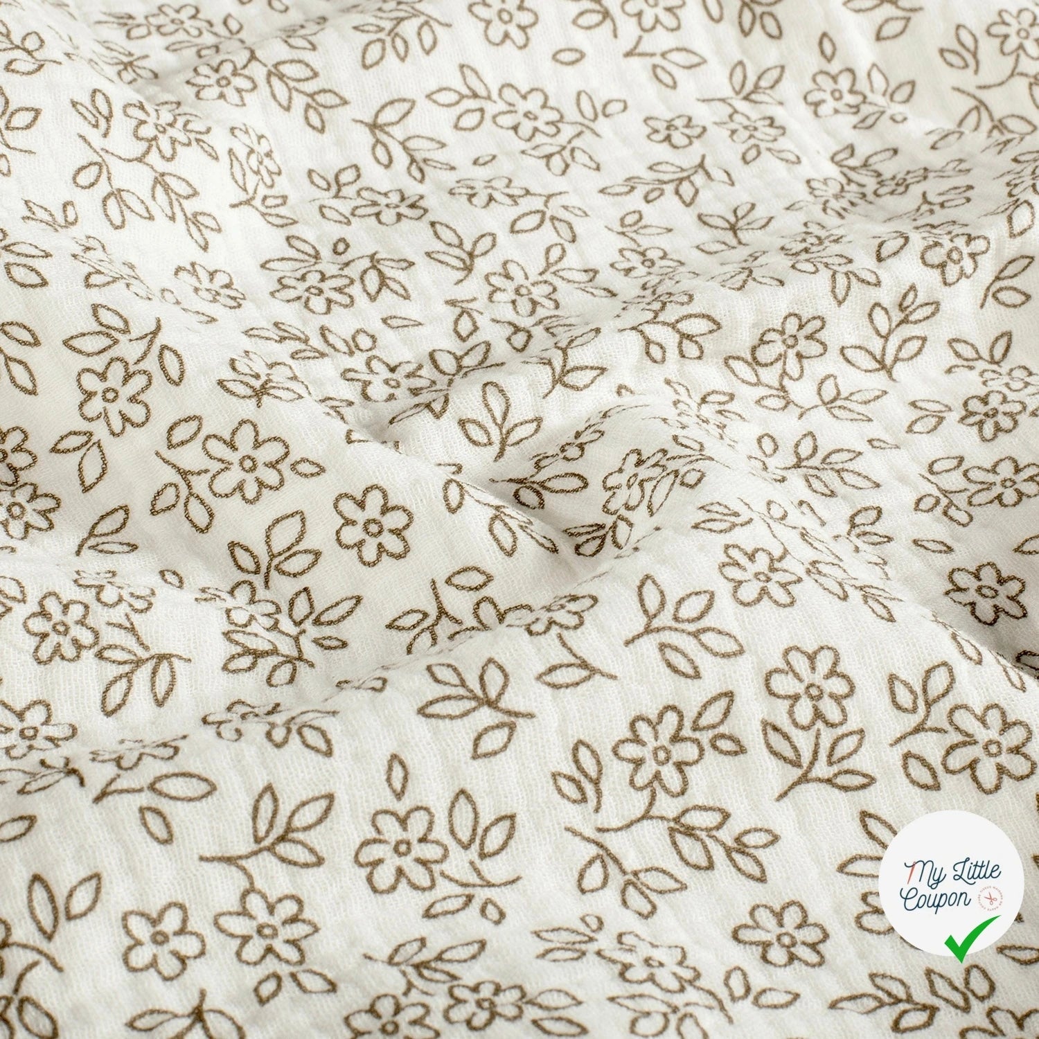 Double gaze de coton fleurs blanc cassé