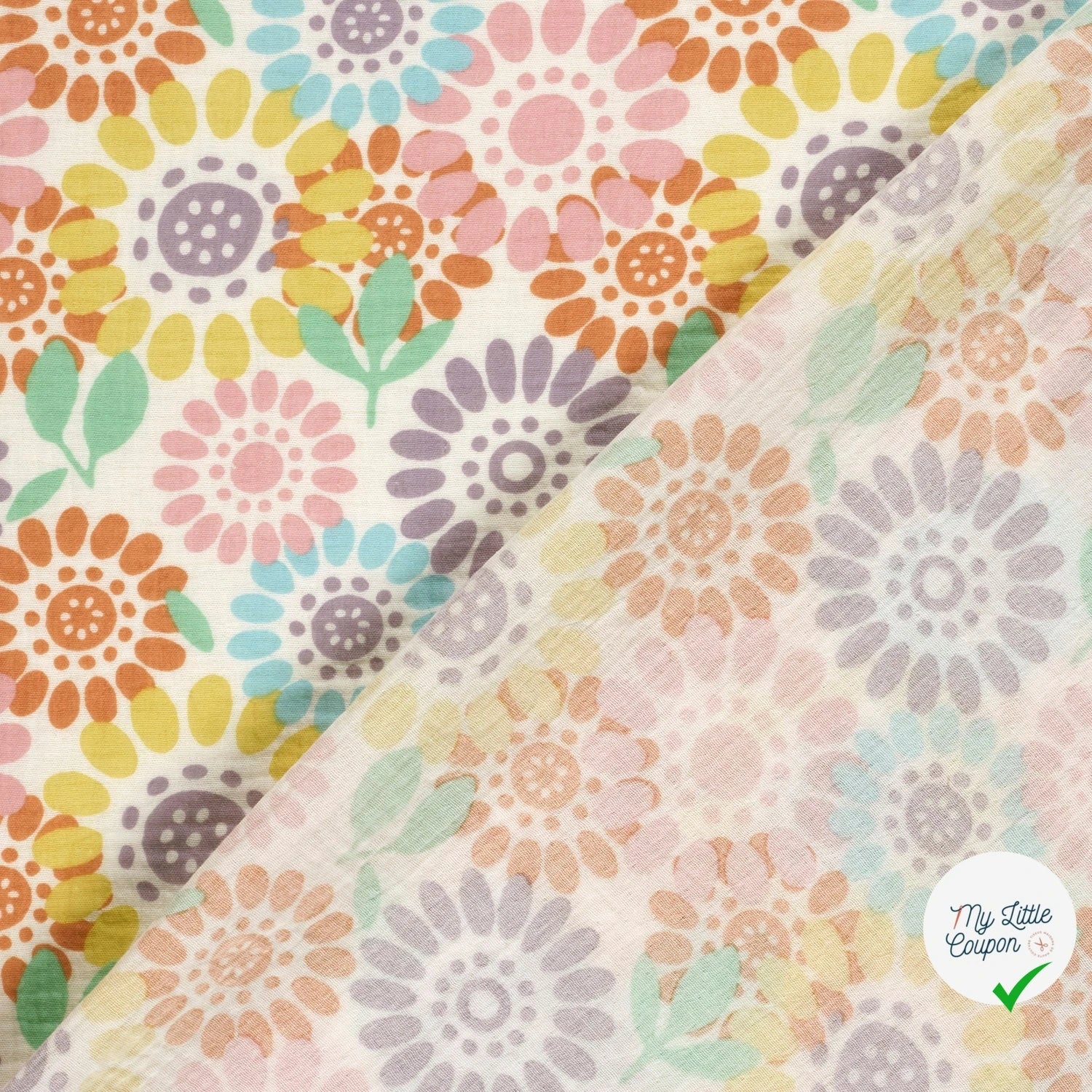 DOUBLE GAZE DE COTON FLEURS BLANC CASSÉ - My Little Coupon
