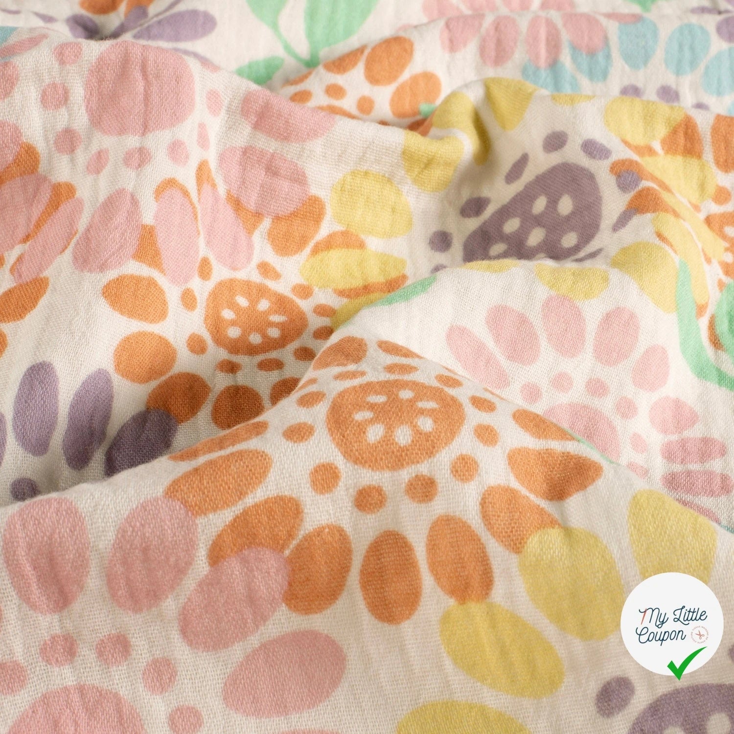 DOUBLE GAZE DE COTON FLEURS BLANC CASSÉ - My Little Coupon