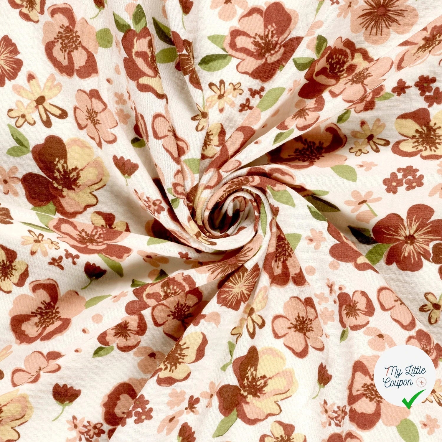 DOUBLE GAZE DE COTON FLEURS BLANC CASSÉ - My Little Coupon