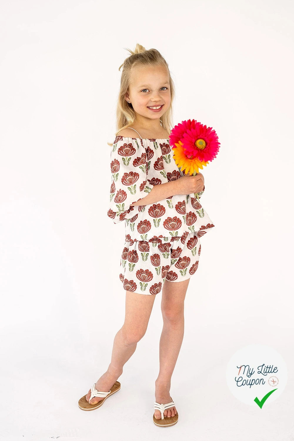 DOUBLE GAZE DE COTON FLEURS FOND BLANC - My Little Coupon