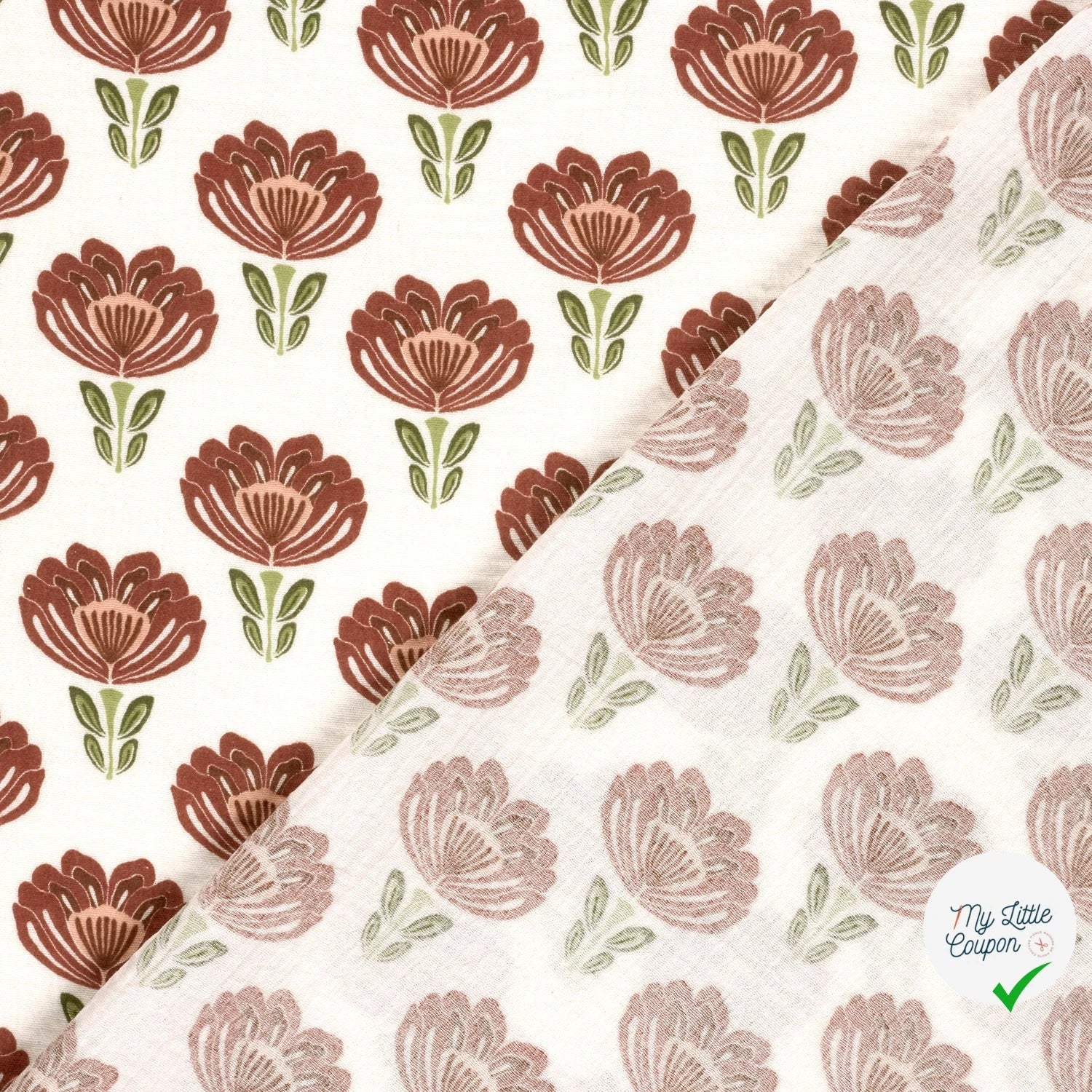 DOUBLE GAZE DE COTON FLEURS FOND BLANC - My Little Coupon