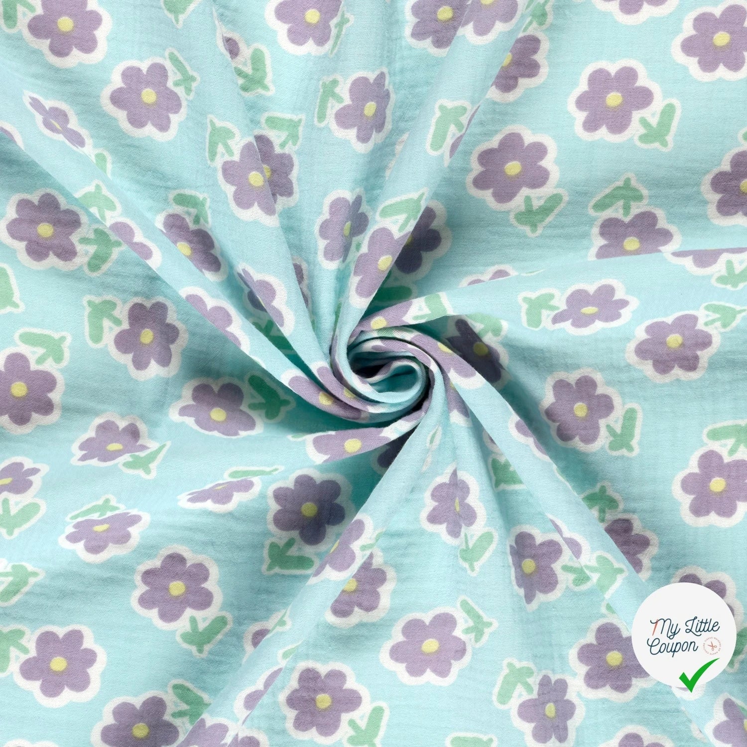 DOUBLE GAZE DE COTON FLEURS GLACE BLEU - My Little Coupon