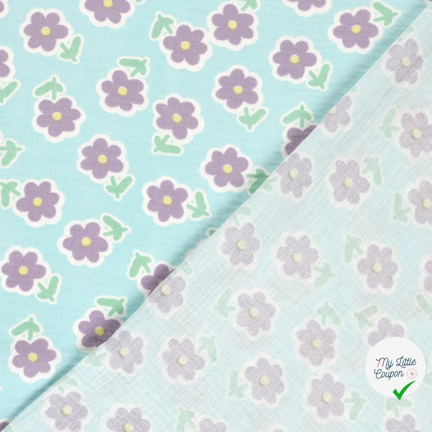 DOUBLE GAZE DE COTON FLEURS GLACE BLEU - My Little Coupon