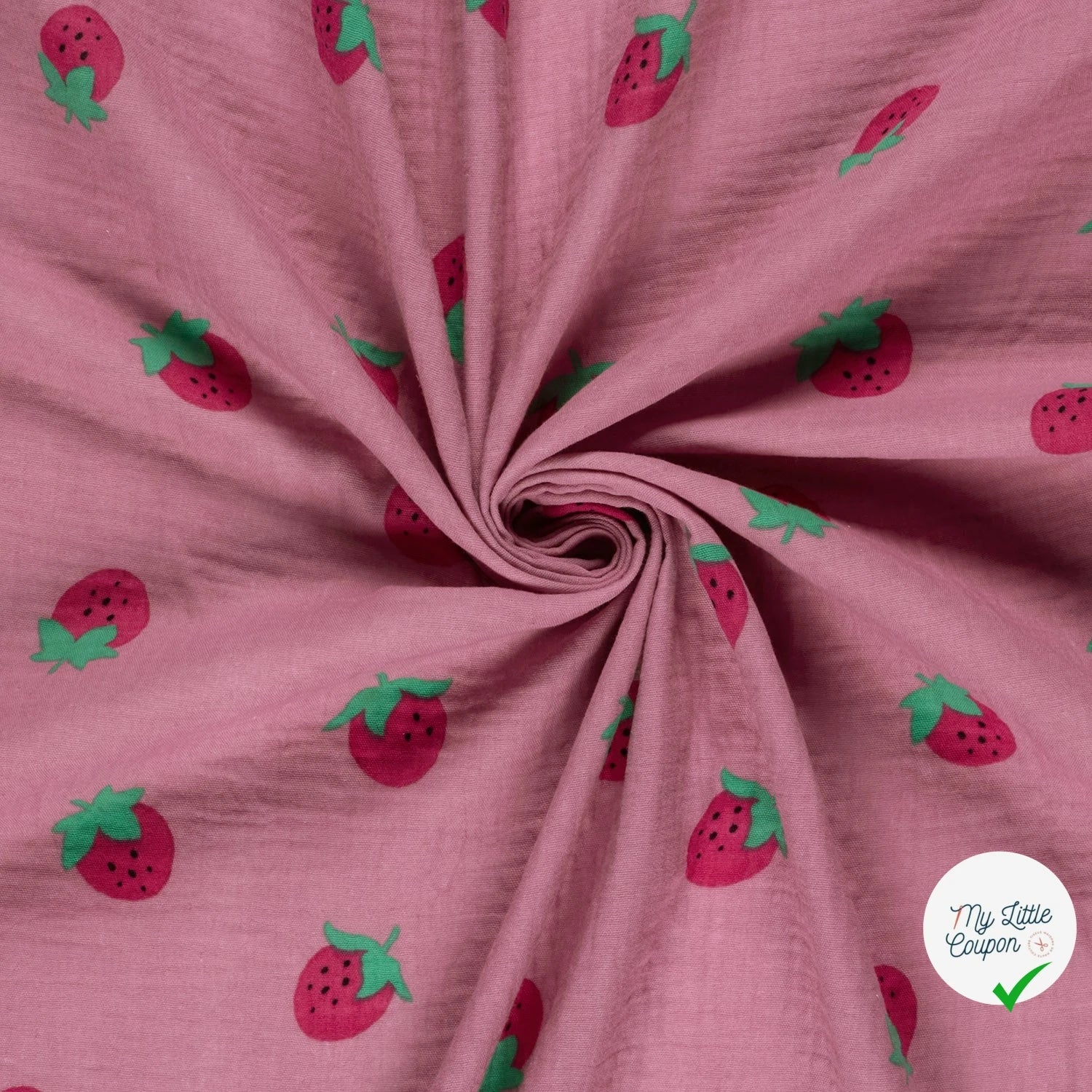 DOUBLE GAZE DE COTON FRAISES ROSE - My Little Coupon