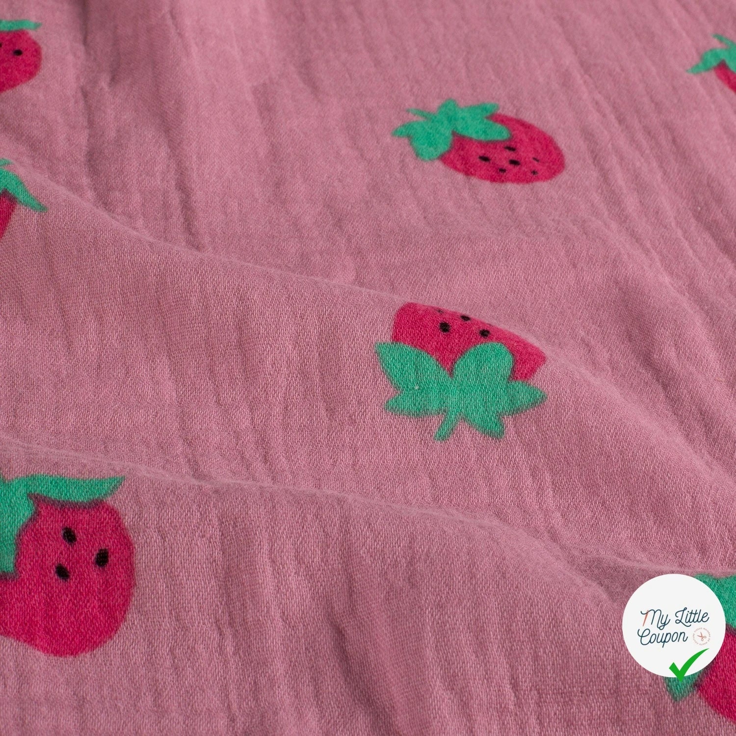 DOUBLE GAZE DE COTON FRAISES ROSE - My Little Coupon