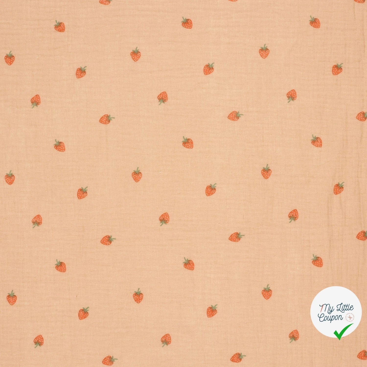 DOUBLE GAZE DE COTON FRAISES VIEUX ROSE - My Little Coupon
