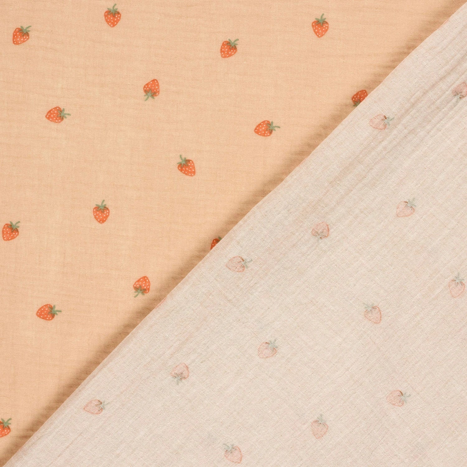 DOUBLE GAZE DE COTON FRAISES VIEUX ROSE - My Little Coupon