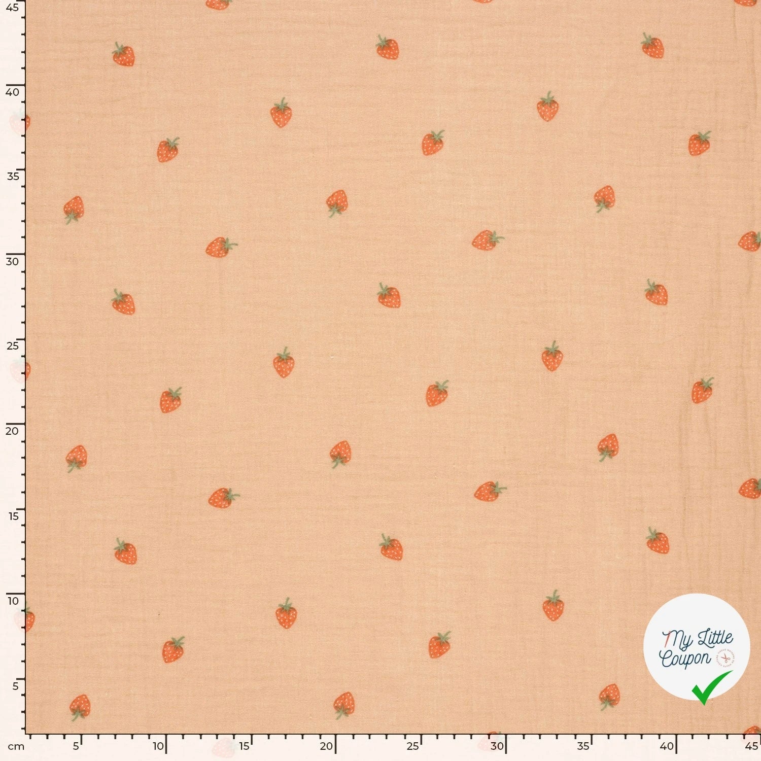 DOUBLE GAZE DE COTON FRAISES VIEUX ROSE - My Little Coupon