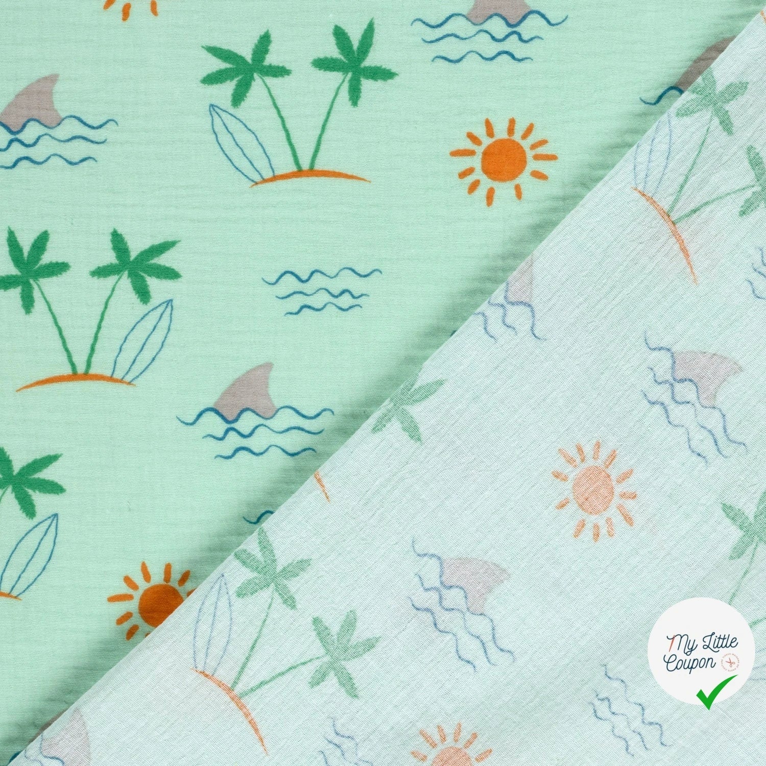 DOUBLE GAZE DE COTON PALMIER MENTHE - My Little Coupon