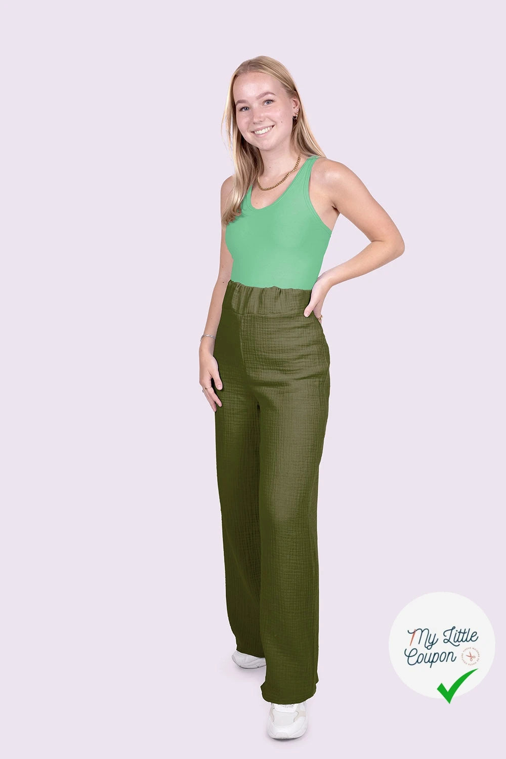 DOUBLE GAZE DE COTON UNIE VERT KAKI - My Little Coupon