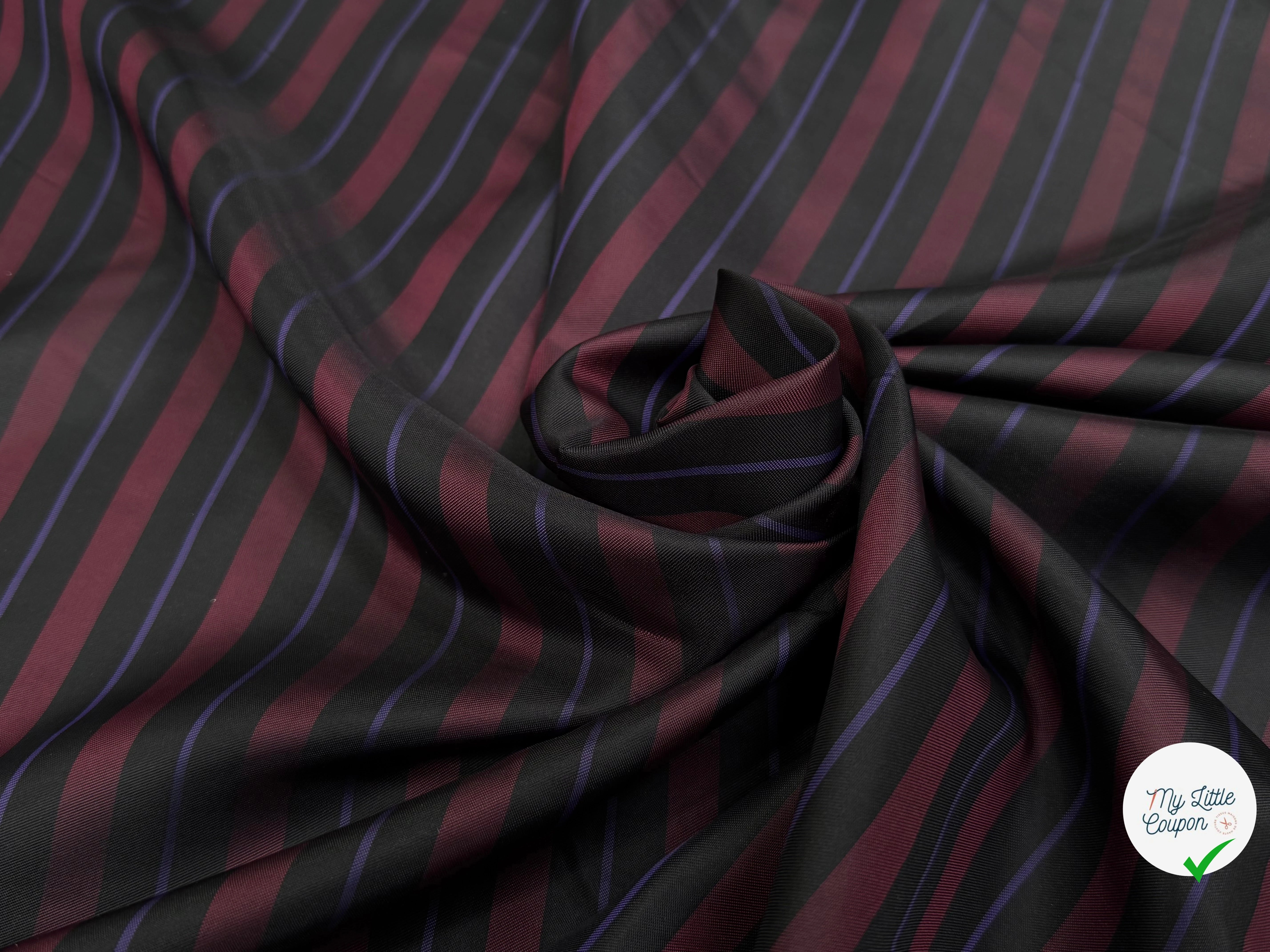 DOUBLURE ACETATE VISCOSE À RAYURES NOIR BORDEAUX VIOLET SUBLIME - My Little Coupon