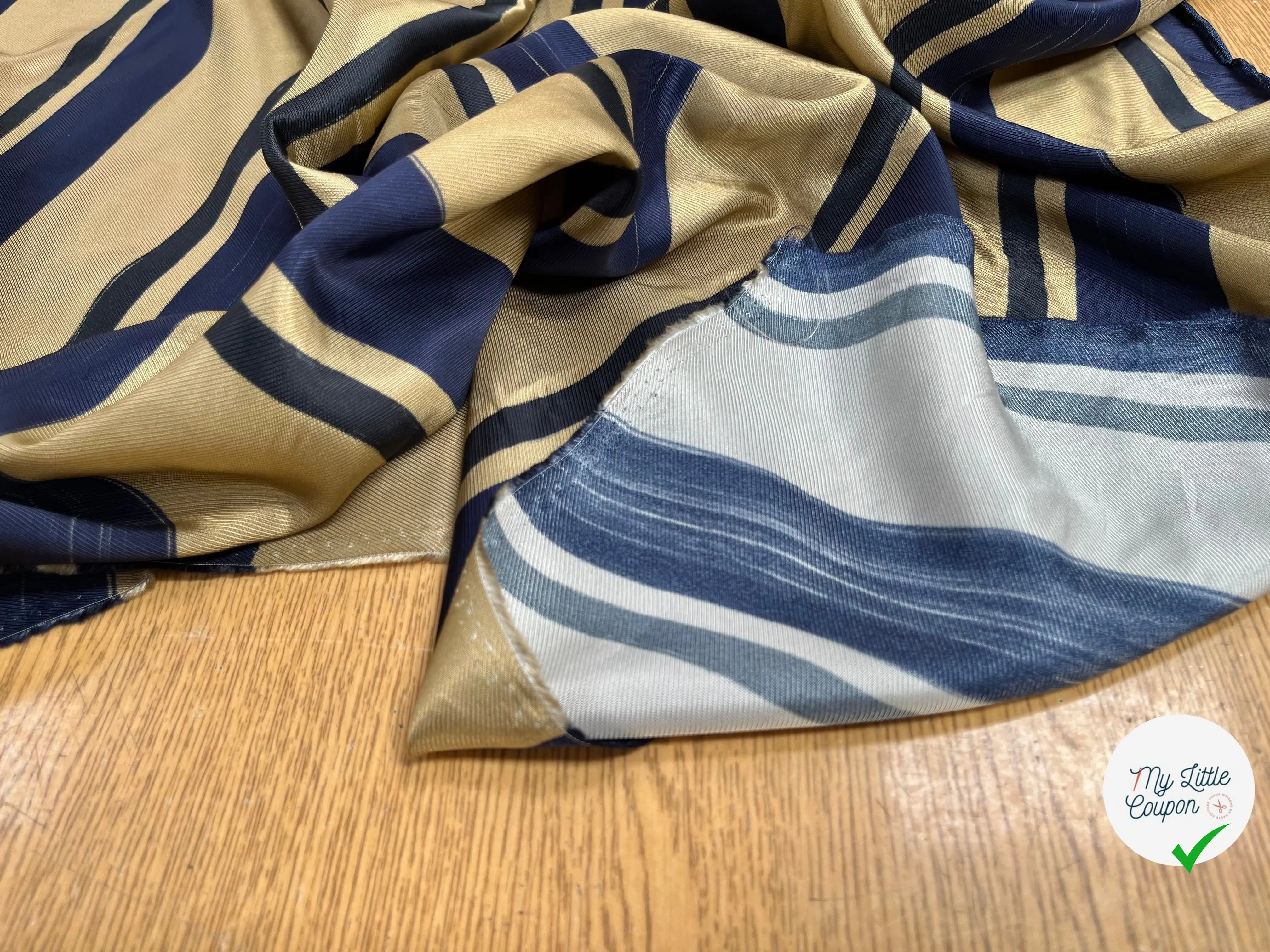 DOUBLURE POLYESTER GROSSE RAYURE BLEU MARON NOIR - My Little Coupon