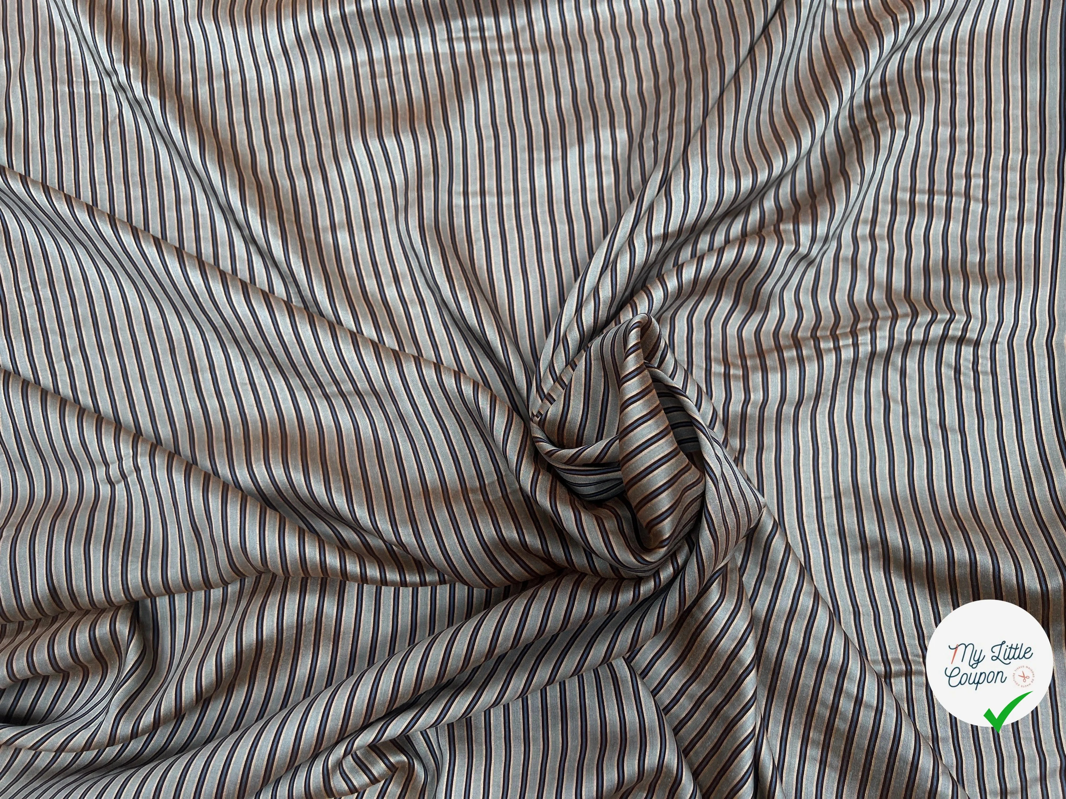 DOUBLURE VISCOSE À RAYURES BLEU FOND VERT GRIS METAL - My Little Coupon