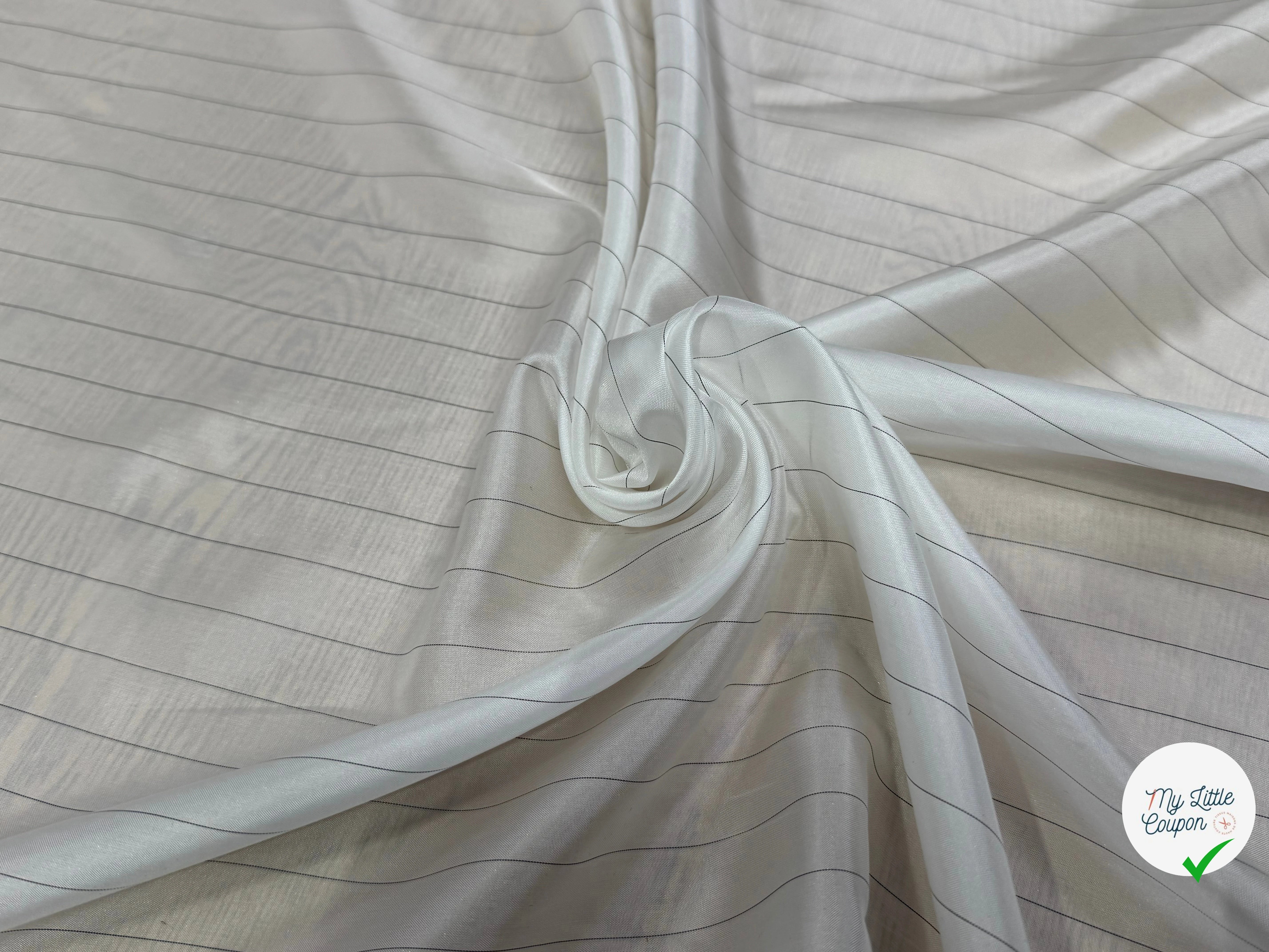 DOUBLURE VISCOSE FINE IVOIRE À FINE RAYURES NOIRES - My Little Coupon