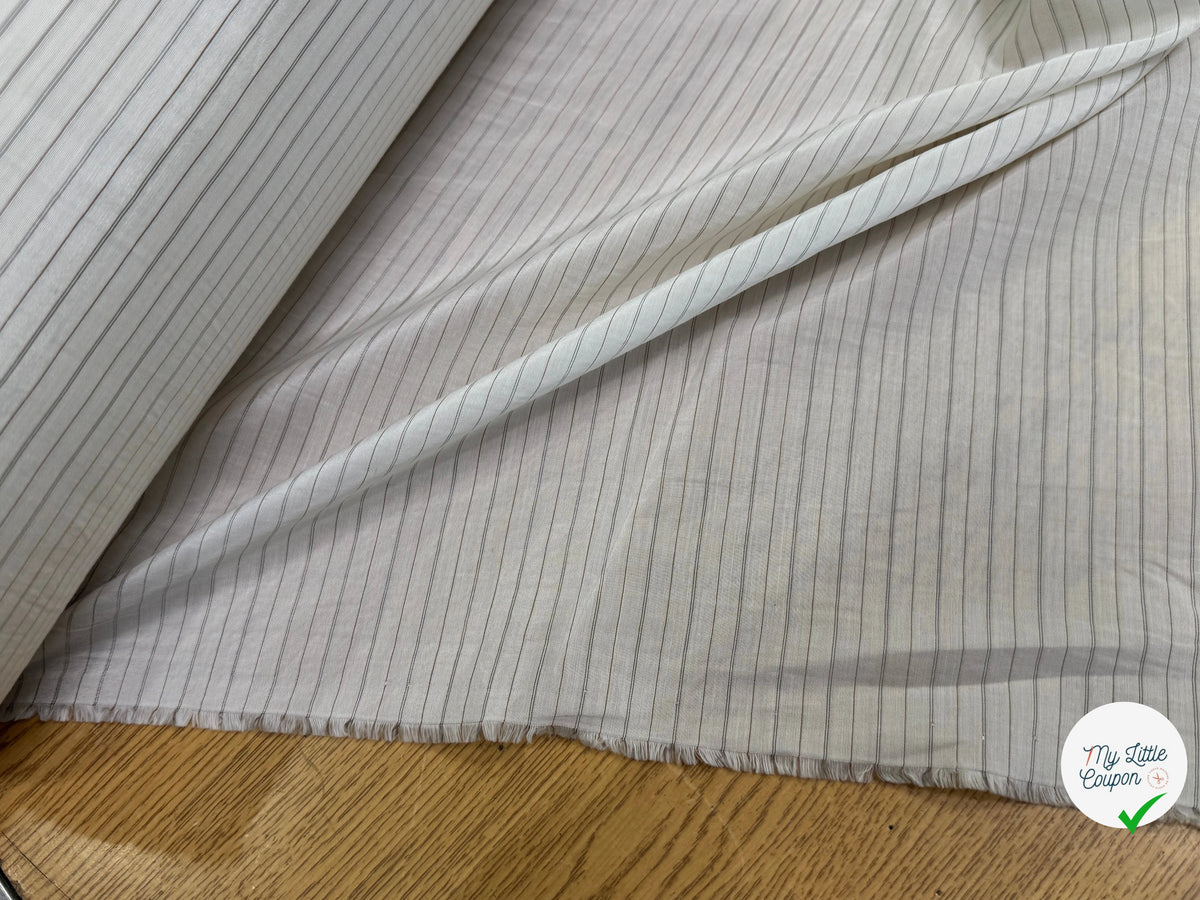 DOUBLURE VISCOSE LÉGÈREMENT SATINÉE ÉCRUE À RAYURES GRISES 100% VISCOSE - My Little Coupon