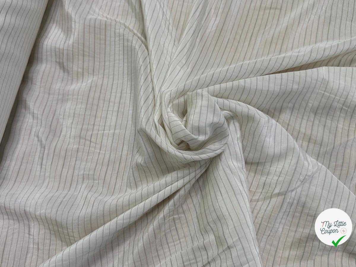 DOUBLURE VISCOSE LÉGÈREMENT SATINÉE ÉCRUE À RAYURES GRISES 100% VISCOSE - My Little Coupon