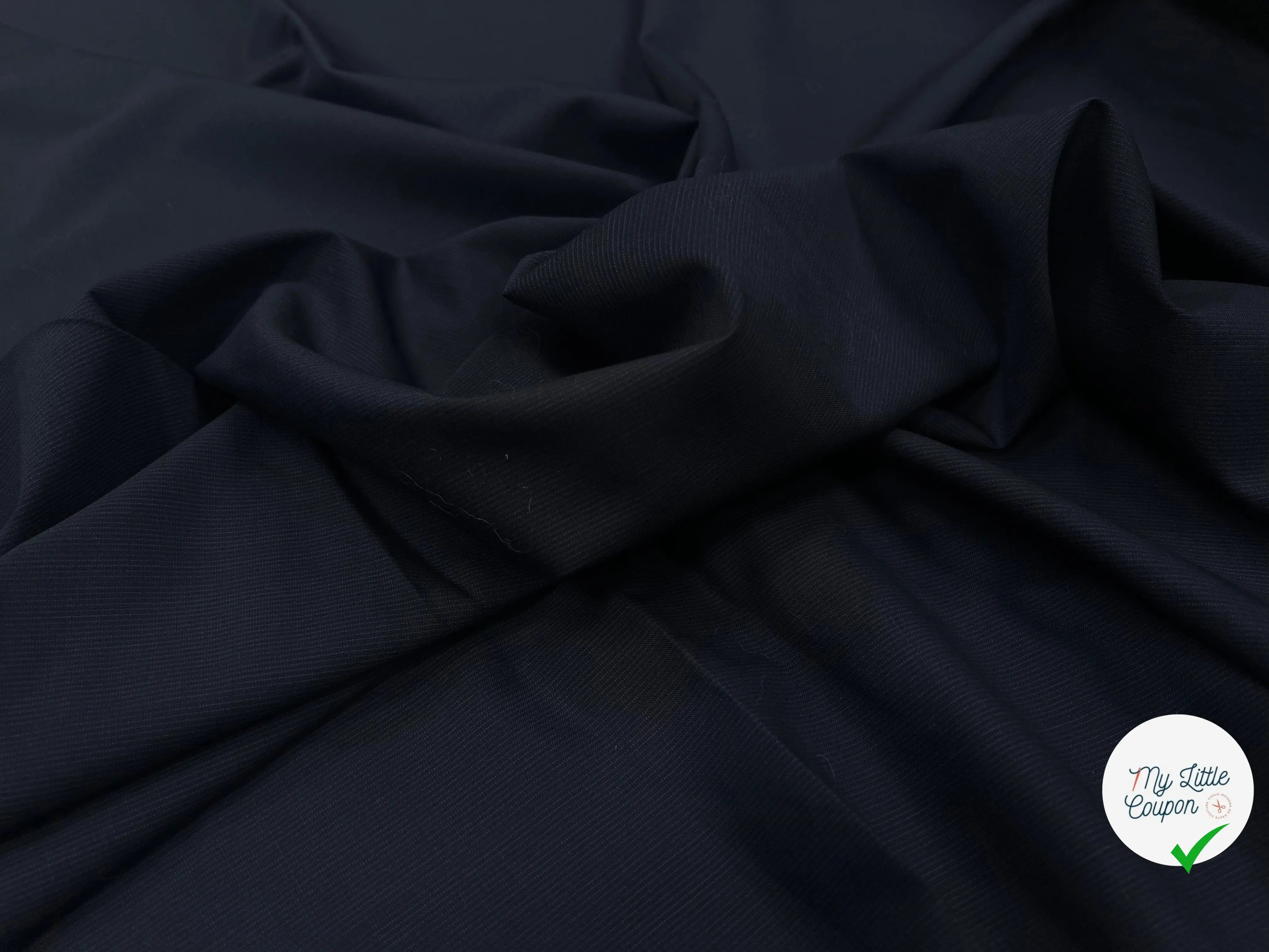 DRAPERIE 100% LAINE VIERGE BLEU NUIT RAYÉE FINES RAYURES - My Little Coupon