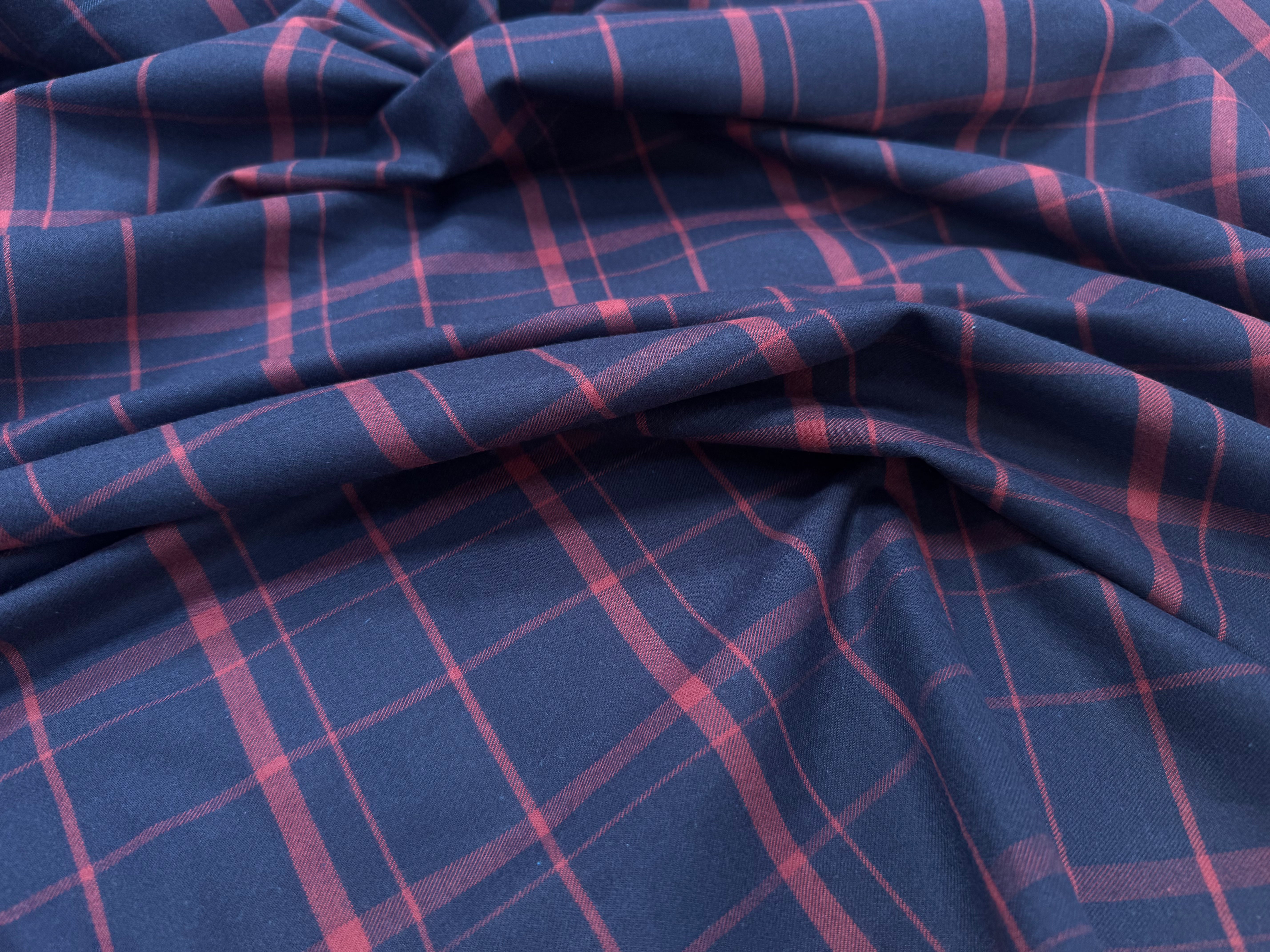 DRAPERIE COTON TRAPPEUR MARINE CARREAUX ROUGE - My Little Coupon